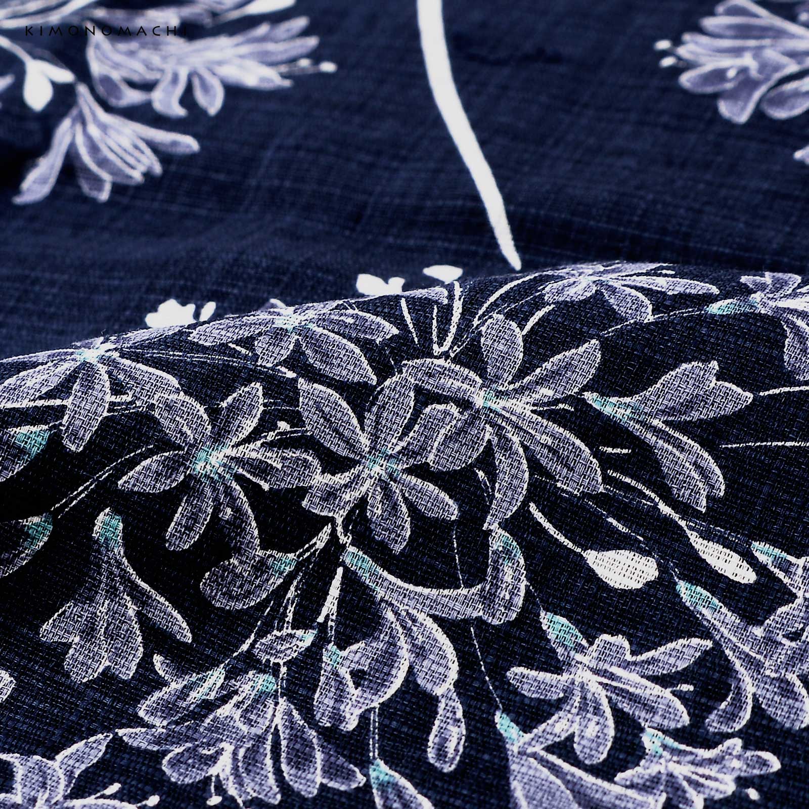 綿レディース浴衣：02アガパンサス　ディープネイビー