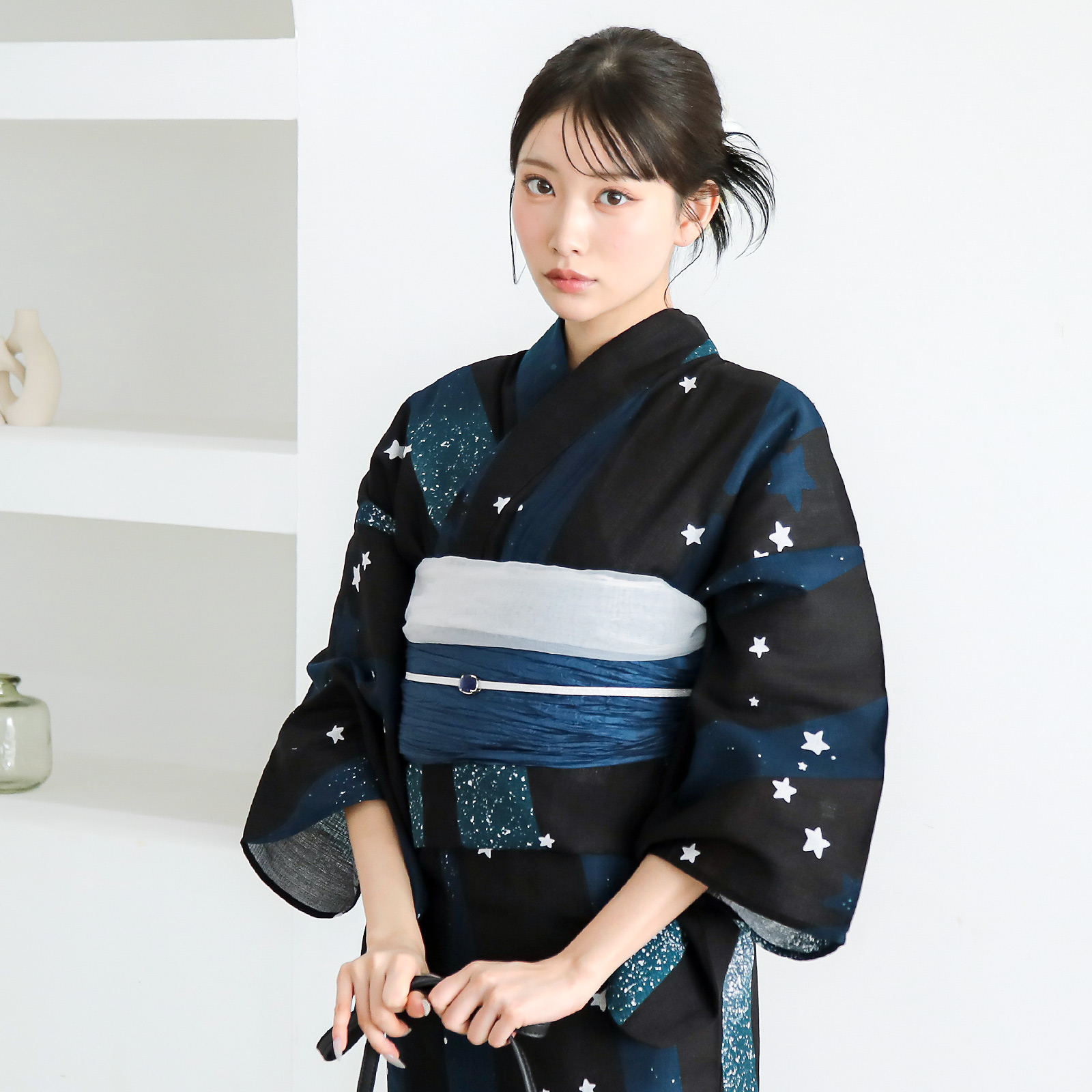 綿レディース浴衣：04天の川　ミッドナイトグリーン