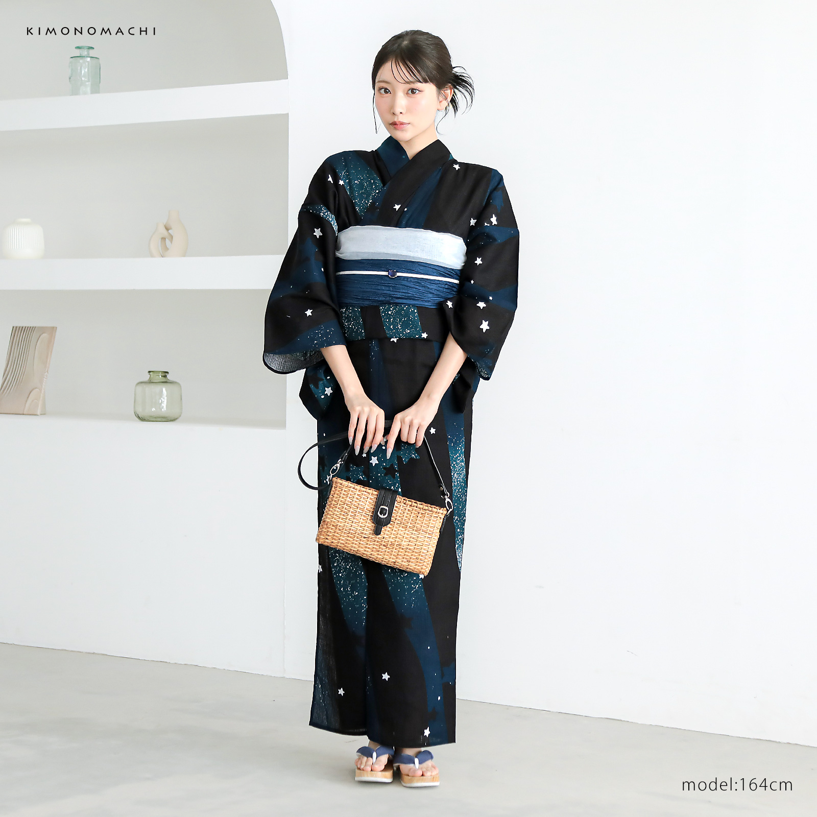 綿レディース浴衣：04天の川　ミッドナイトグリーン