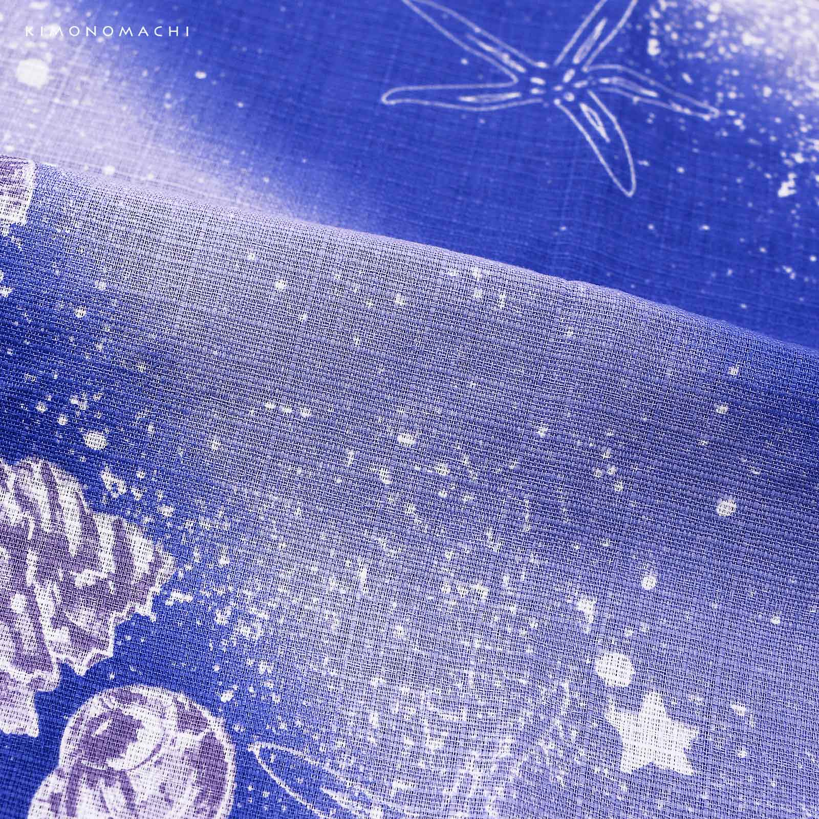 綿レディース浴衣：05貝殻　マリンブルー