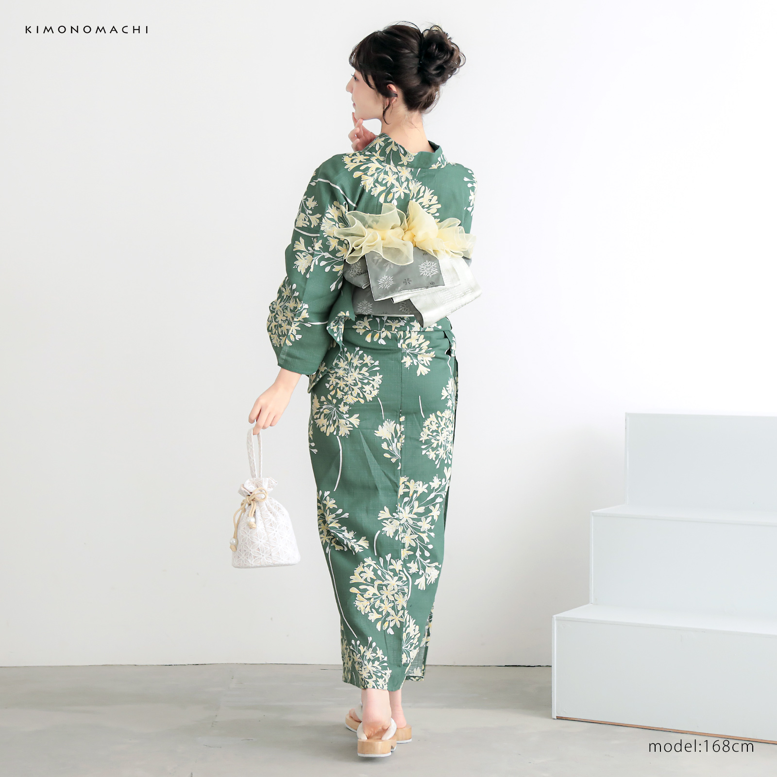 綿レディース浴衣：06アガパンサス　アンティークグリーン