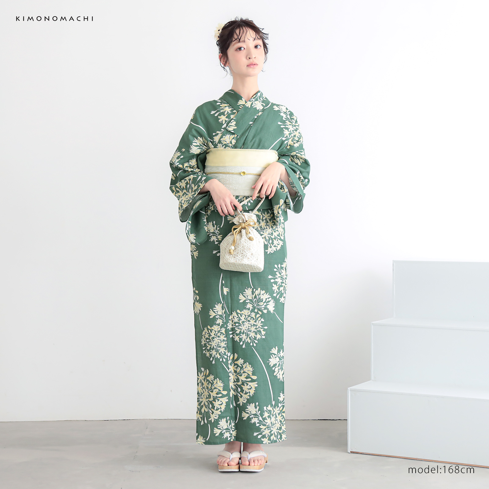 綿レディース浴衣：06アガパンサス　アンティークグリーン