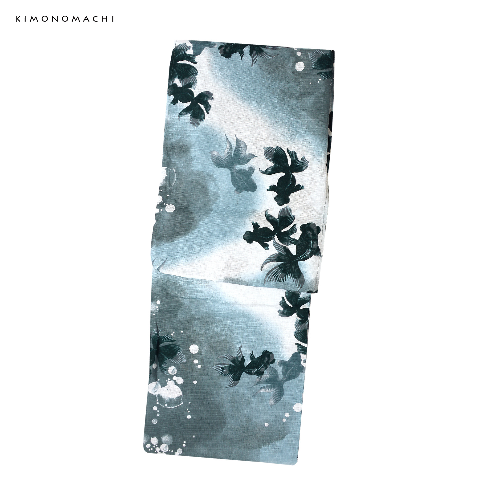 綿レディース浴衣：07ゆらぎ金魚　ブルーグレー