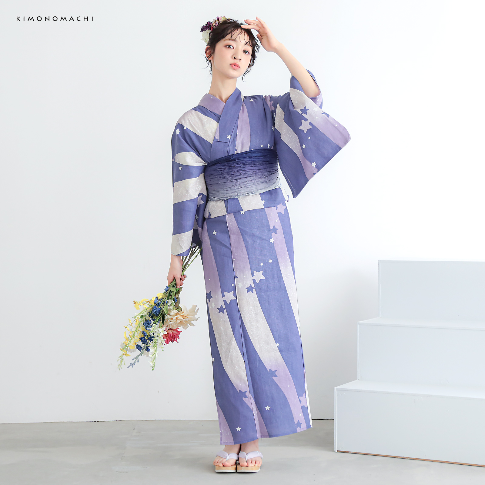 綿レディース浴衣：08天の川　ラベンダーミスト