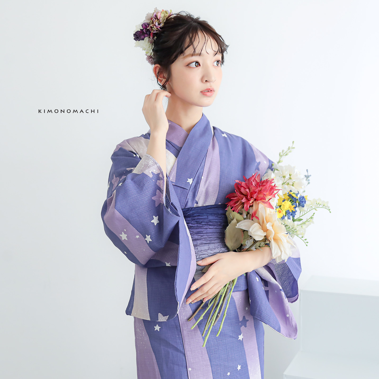 綿レディース浴衣：08天の川　ラベンダーミスト