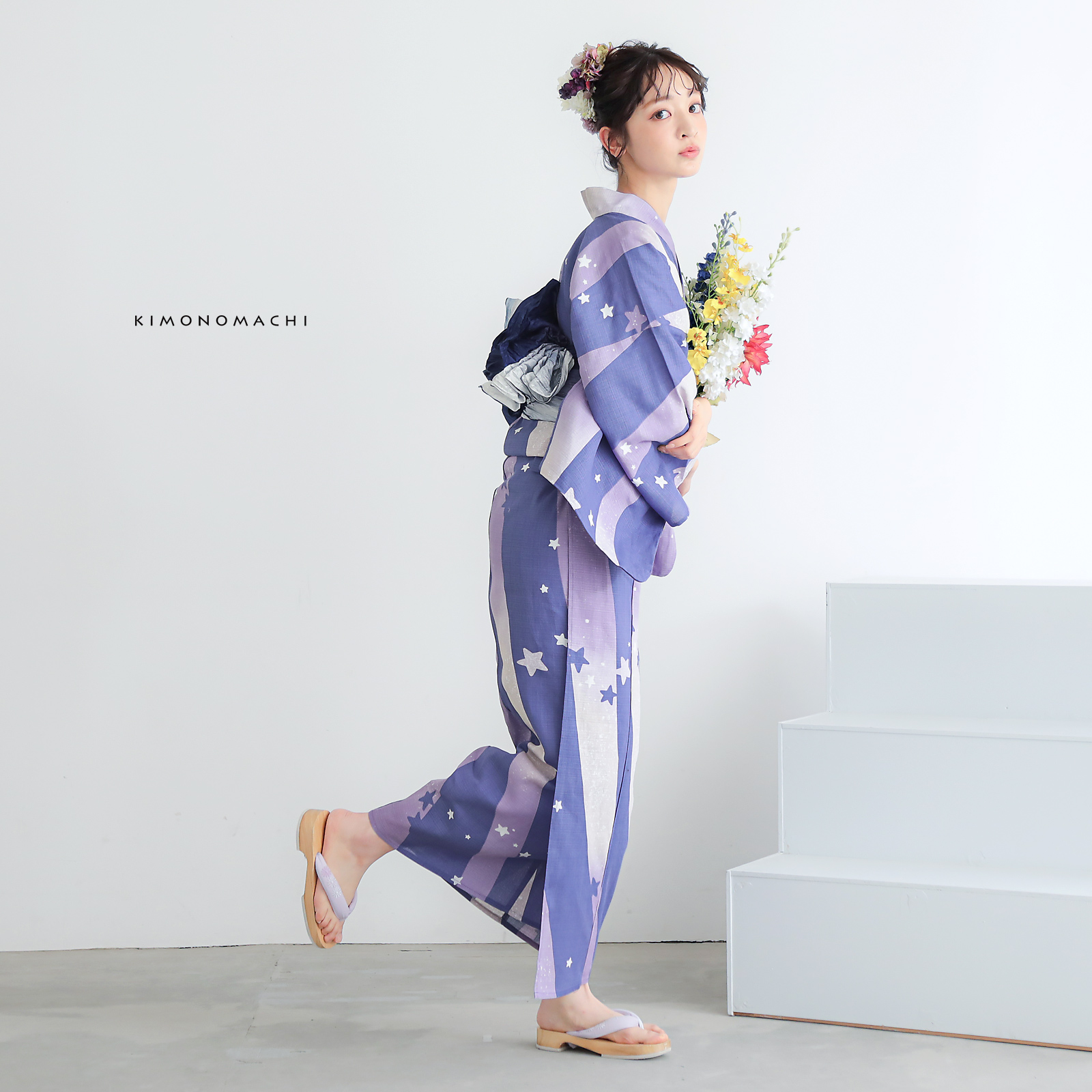 綿レディース浴衣：08天の川　ラベンダーミスト