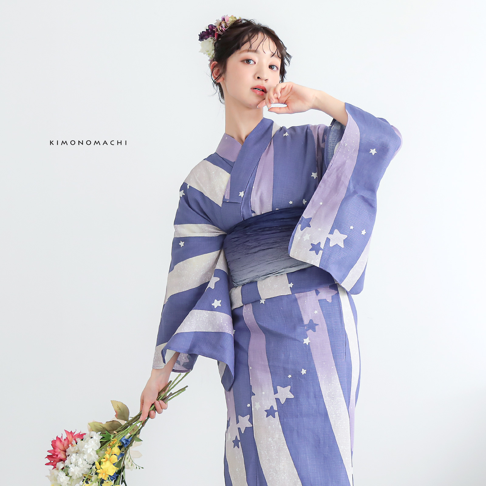 綿レディース浴衣：08天の川　ラベンダーミスト