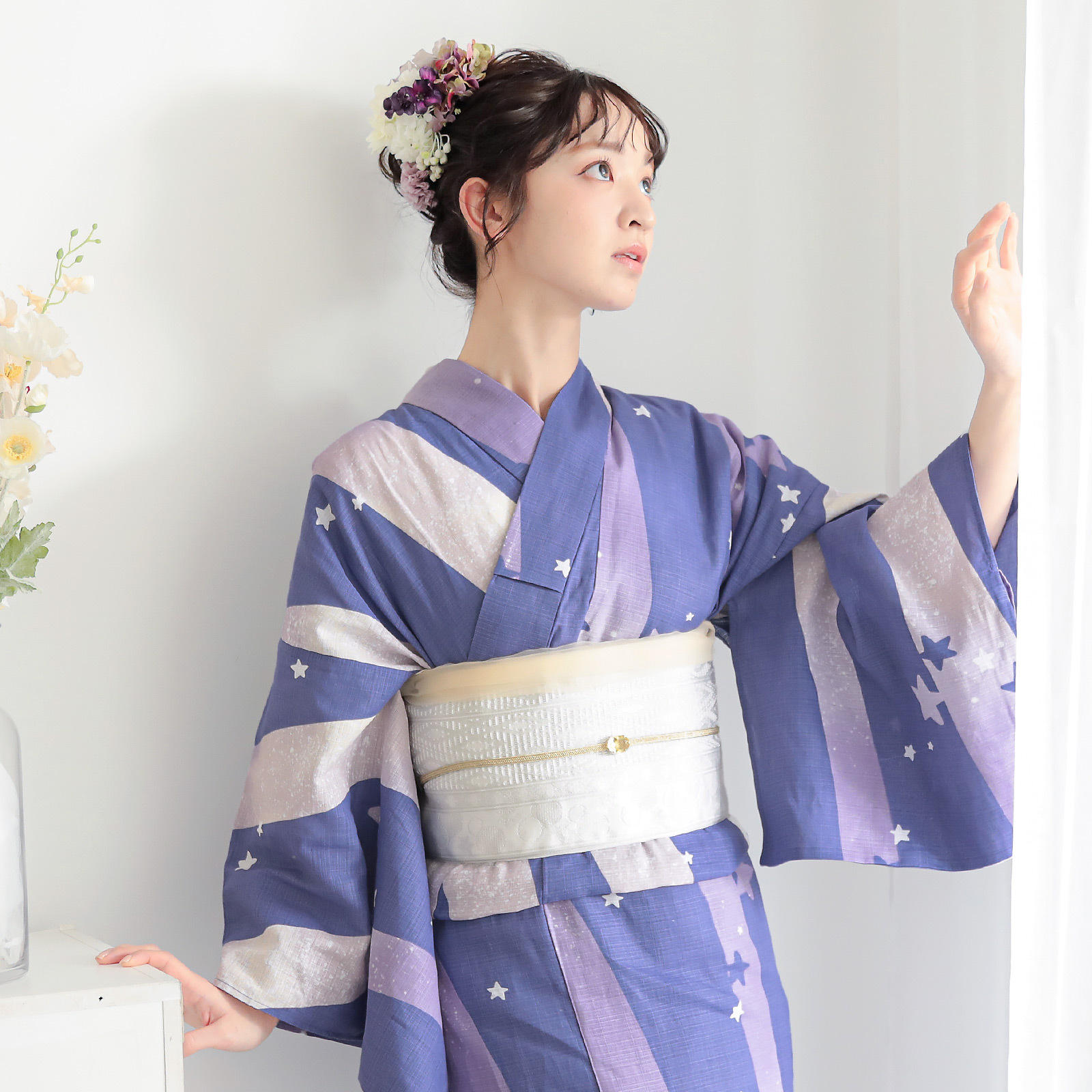 綿レディース浴衣：08天の川　ラベンダーミスト