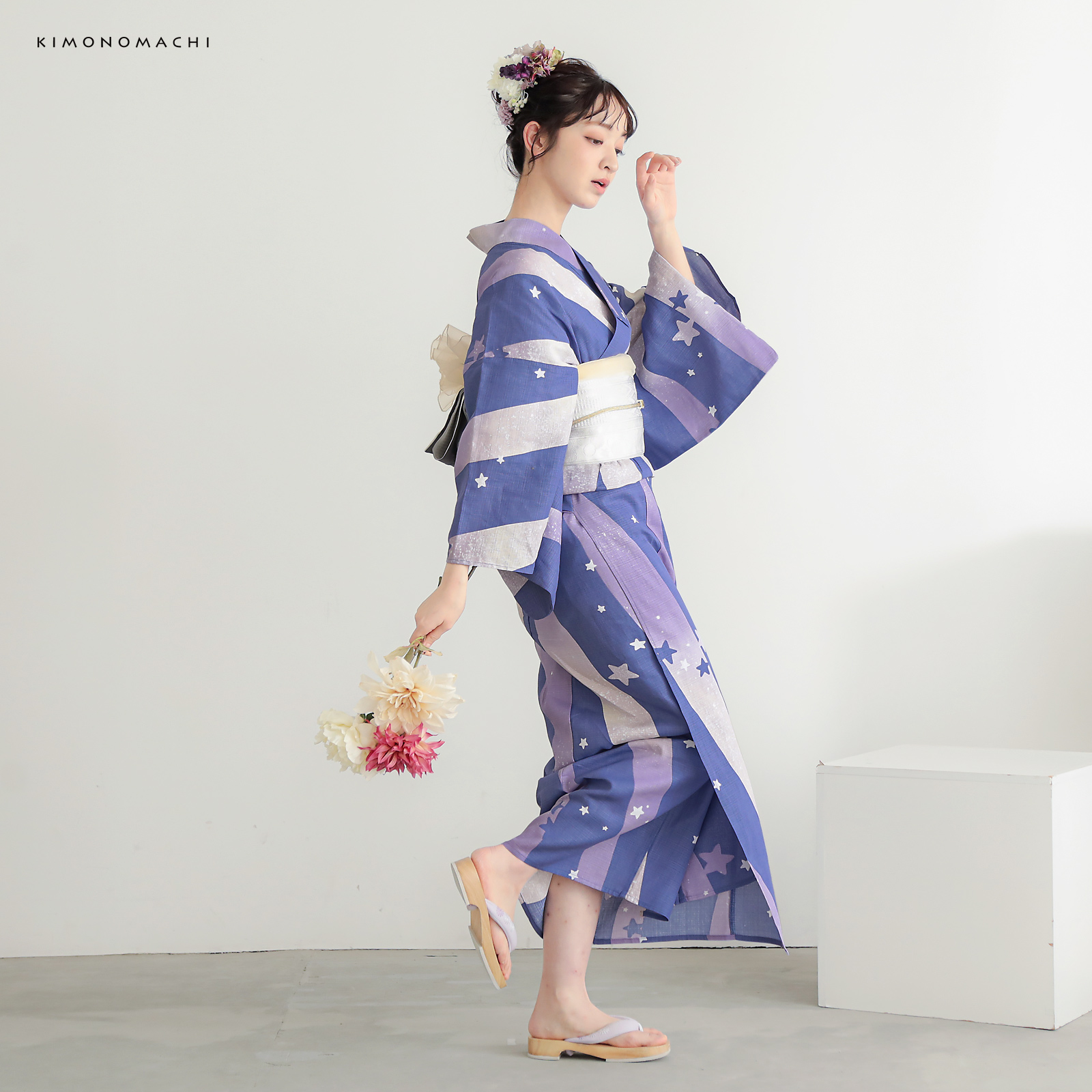 綿レディース浴衣：08天の川　ラベンダーミスト