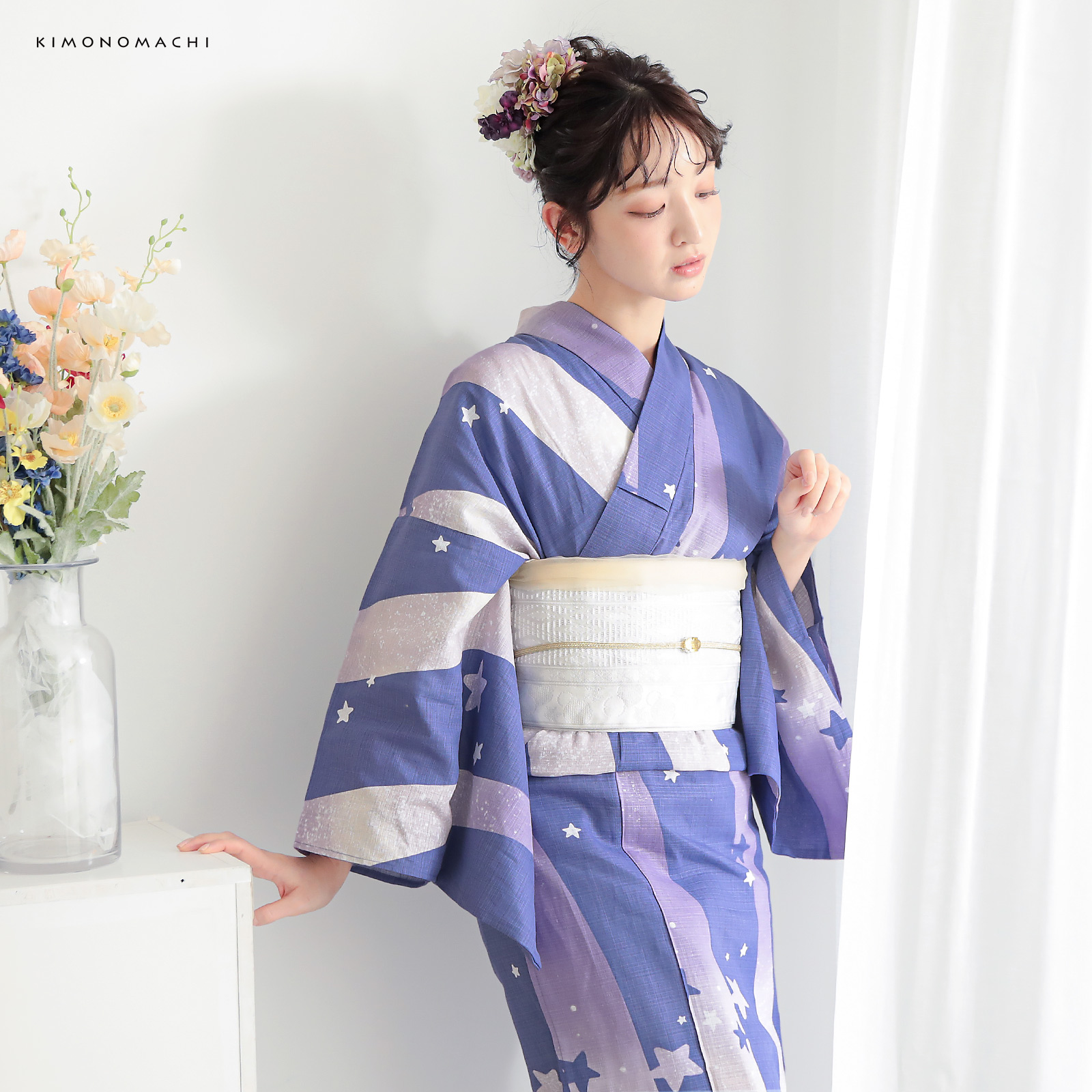 綿レディース浴衣：08天の川　ラベンダーミスト