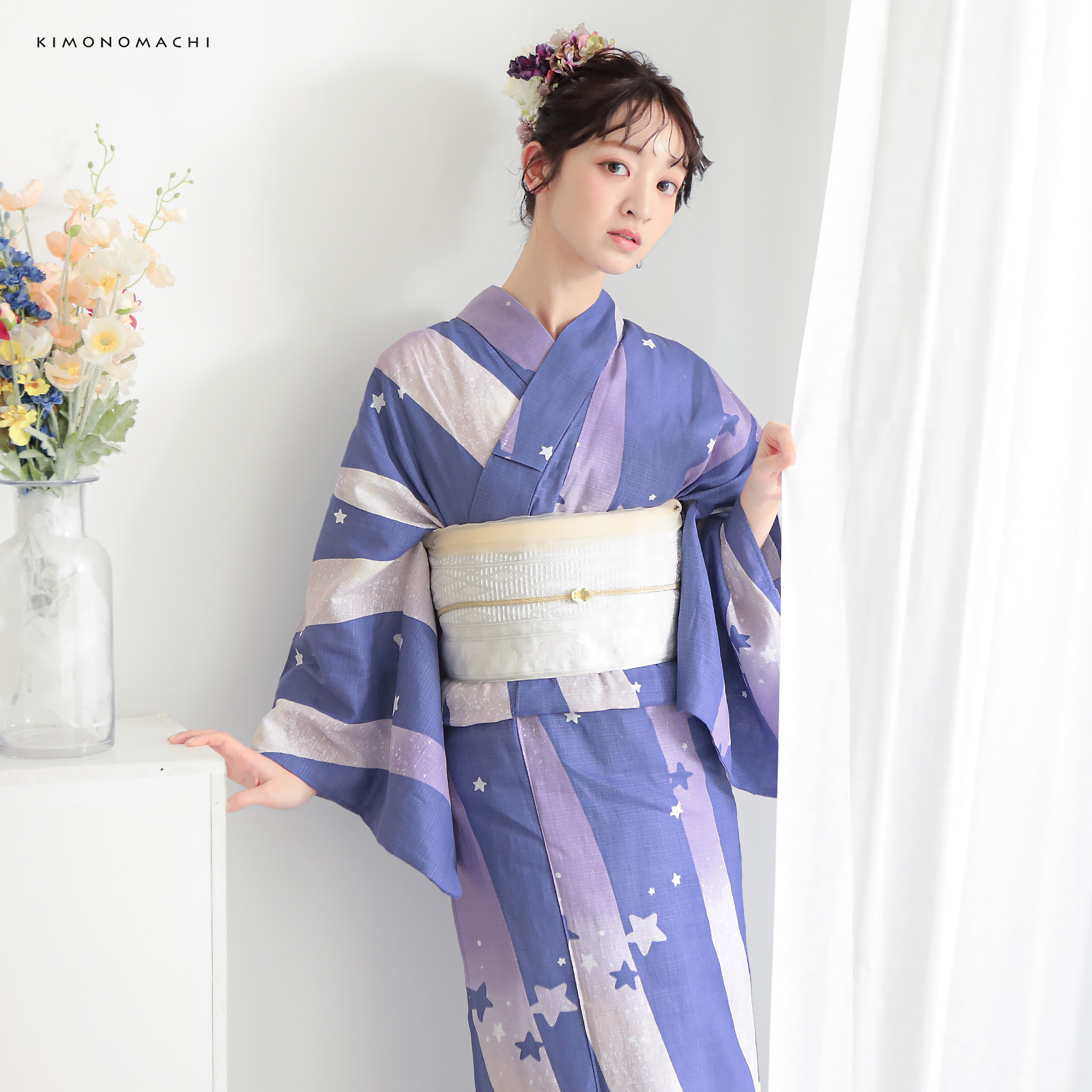 綿レディース浴衣：08天の川　ラベンダーミスト