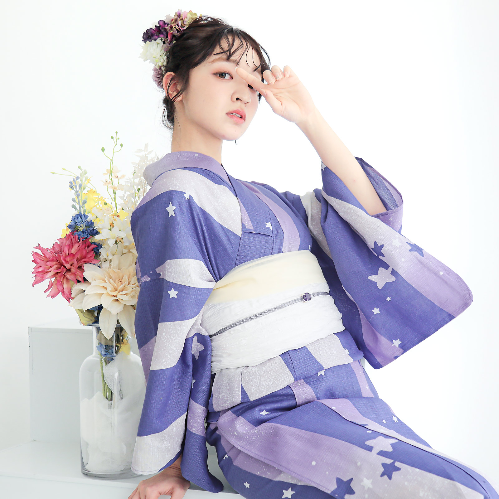 綿レディース浴衣：08天の川　ラベンダーミスト