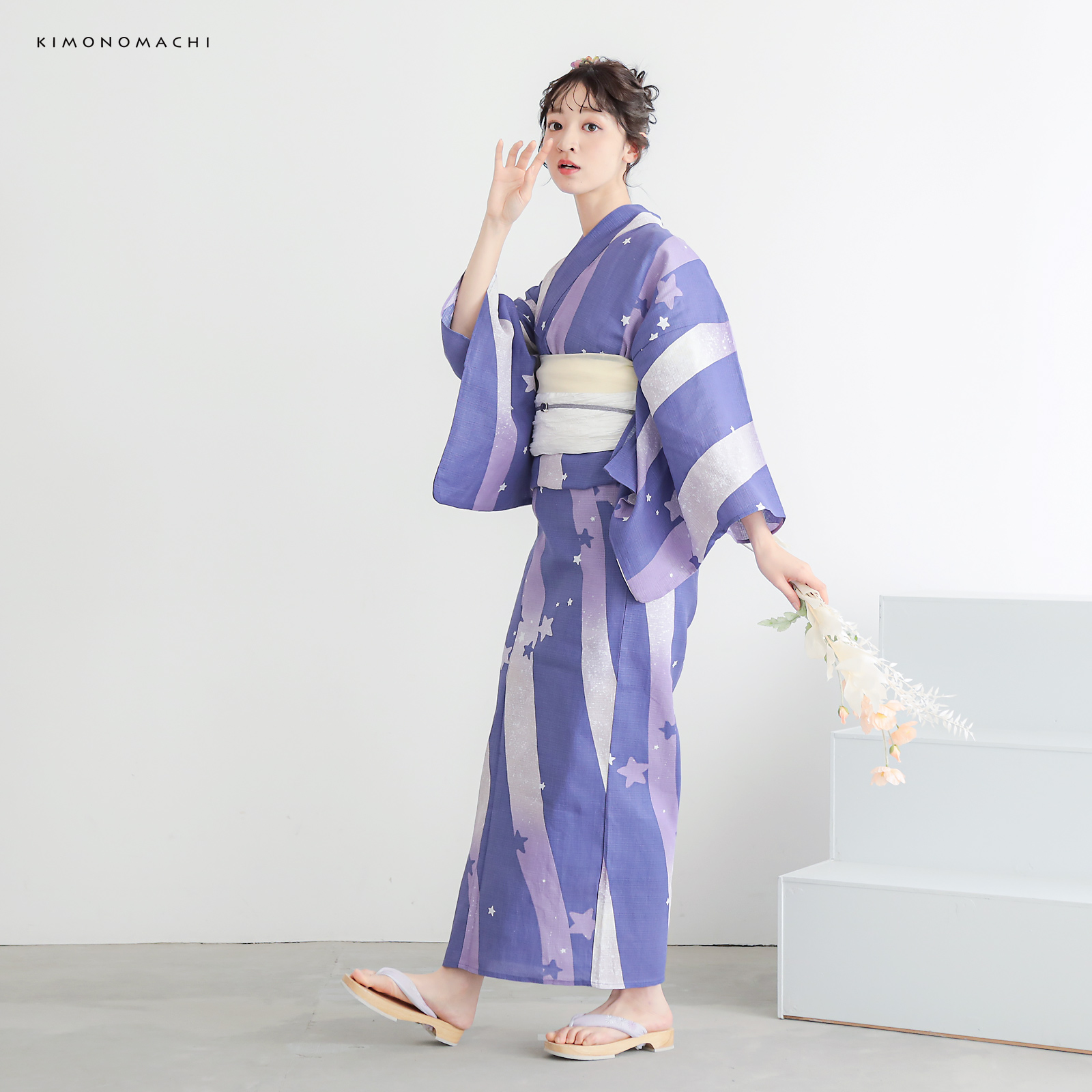 綿レディース浴衣：08天の川　ラベンダーミスト