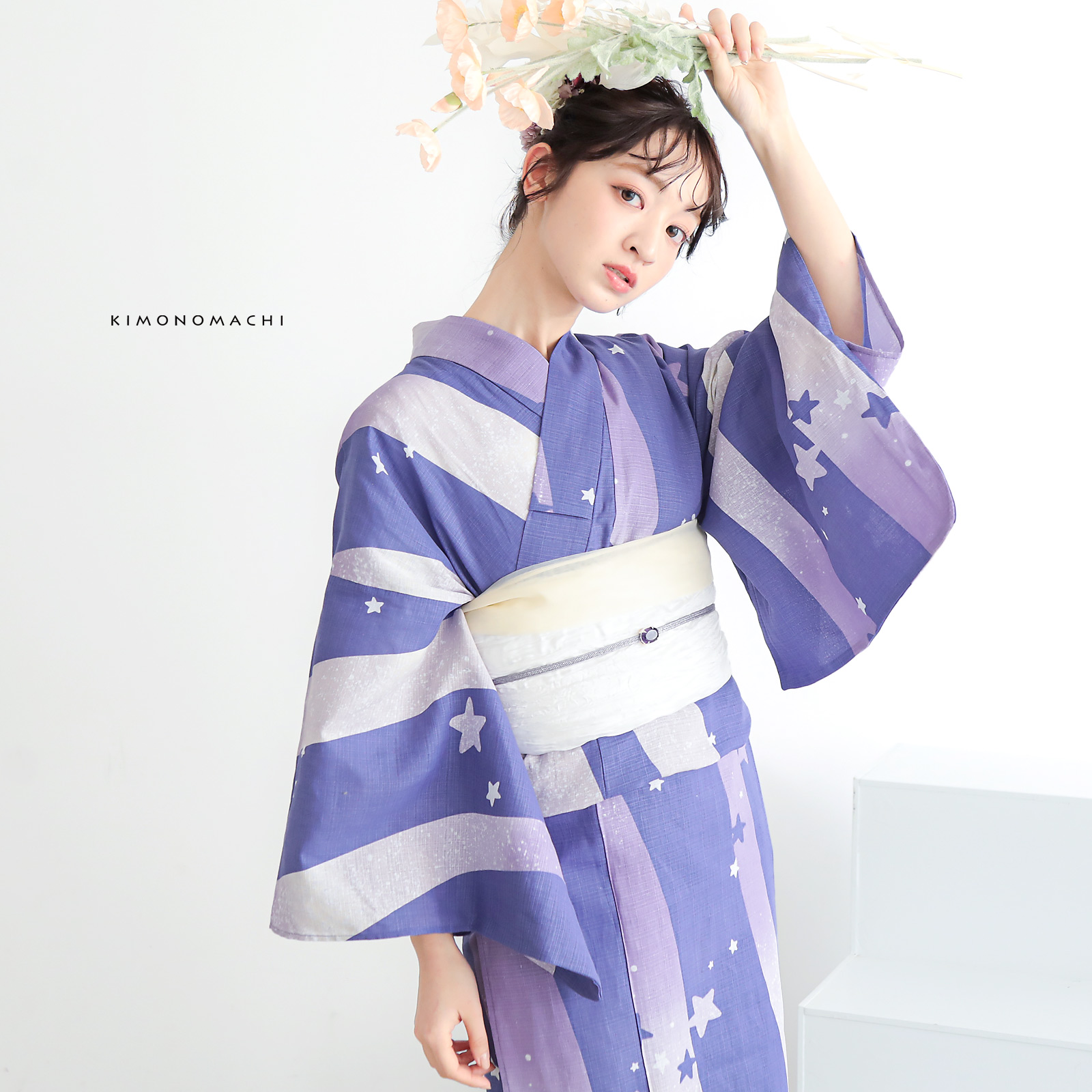 綿レディース浴衣：08天の川　ラベンダーミスト