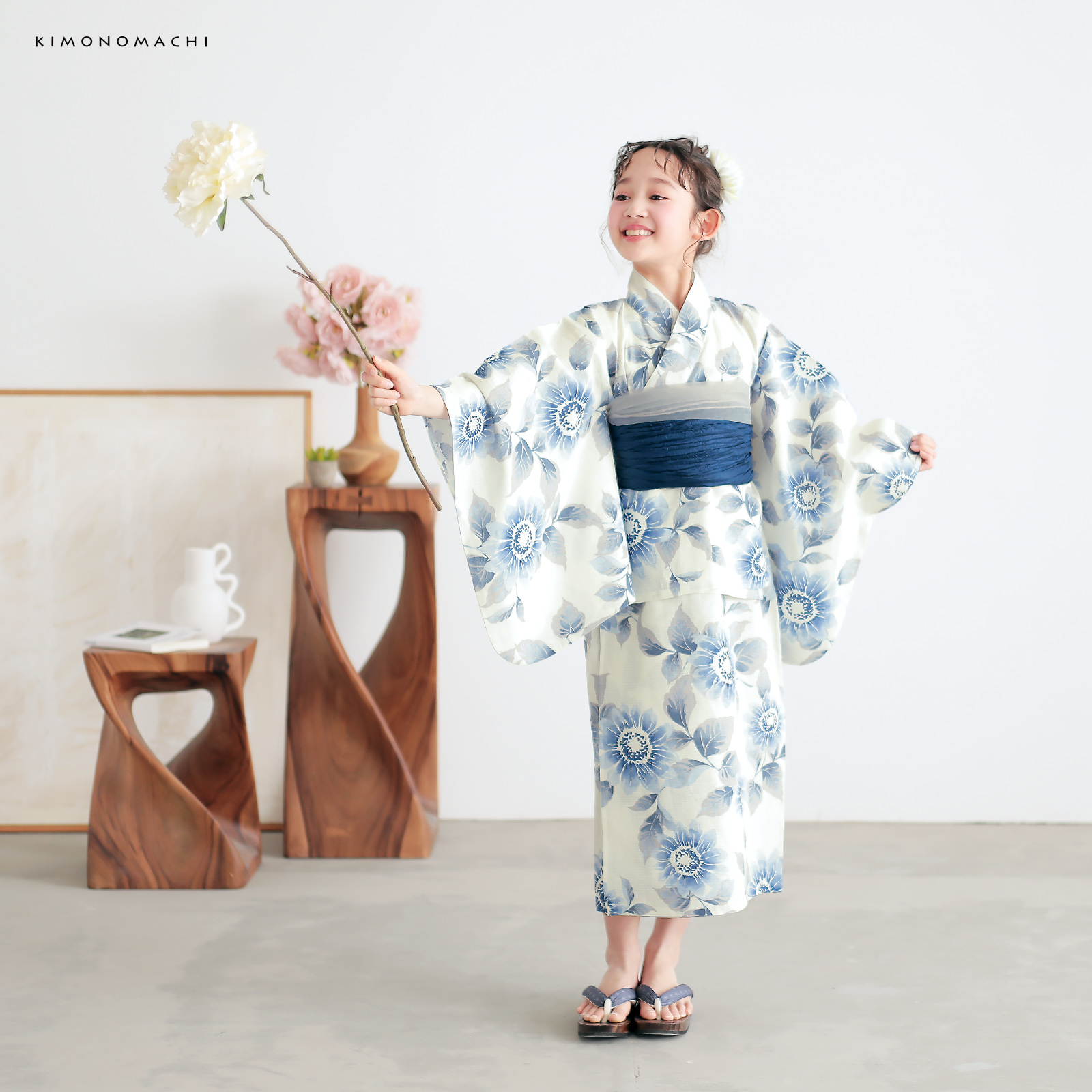 綿女の子2way浴衣：向日葵　ゼニスブルー