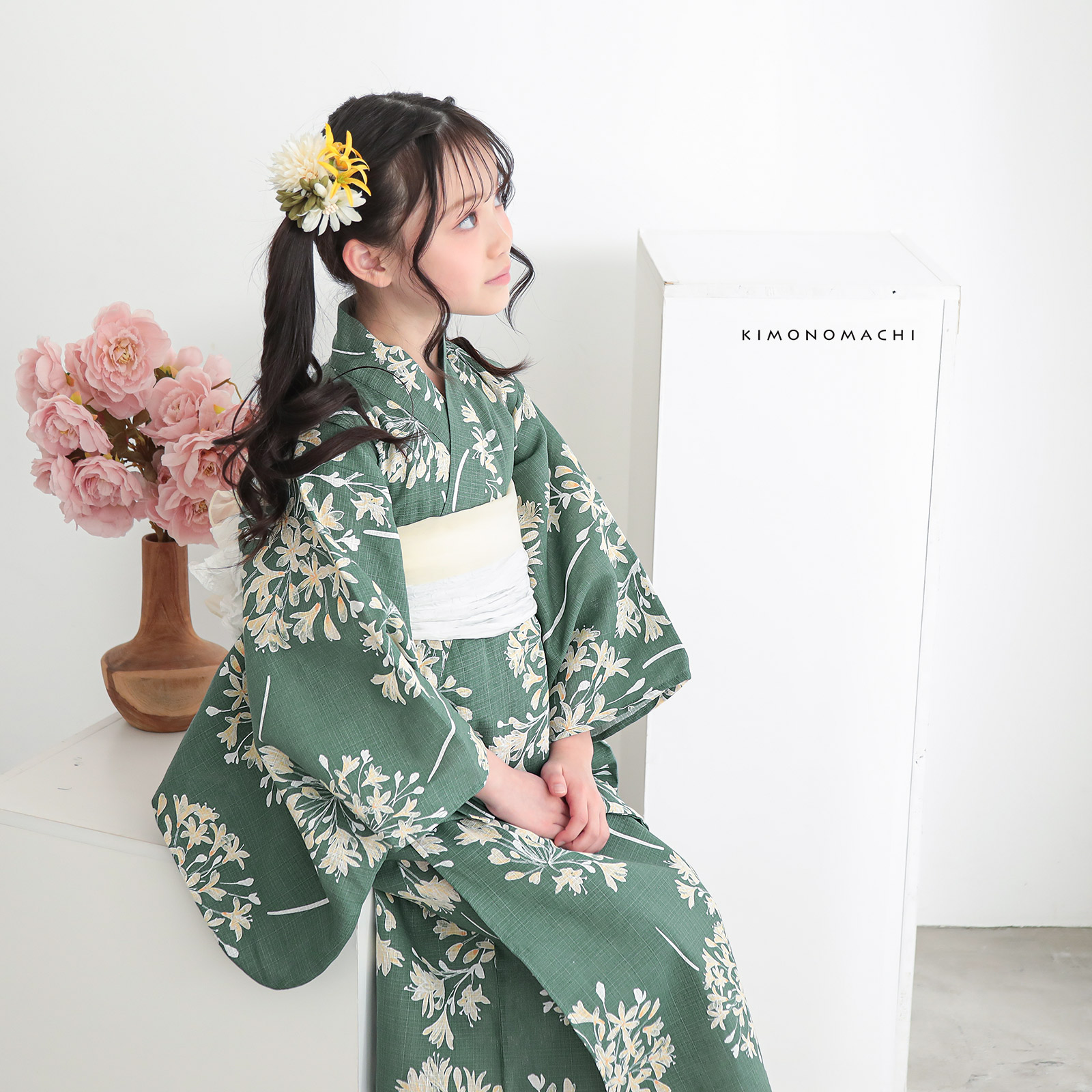 綿女の子2way：06アガパンサス　アンティークグリーン