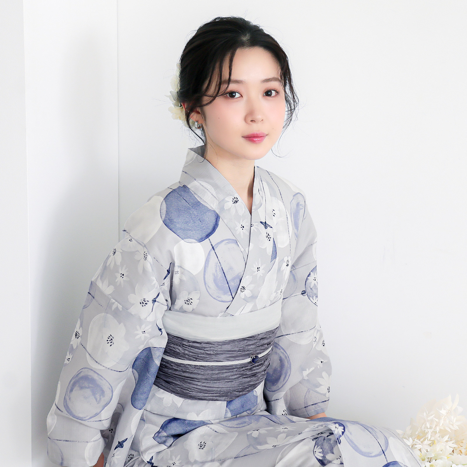 夏色美人：05玻璃玉　ライトグレー×ネイビー