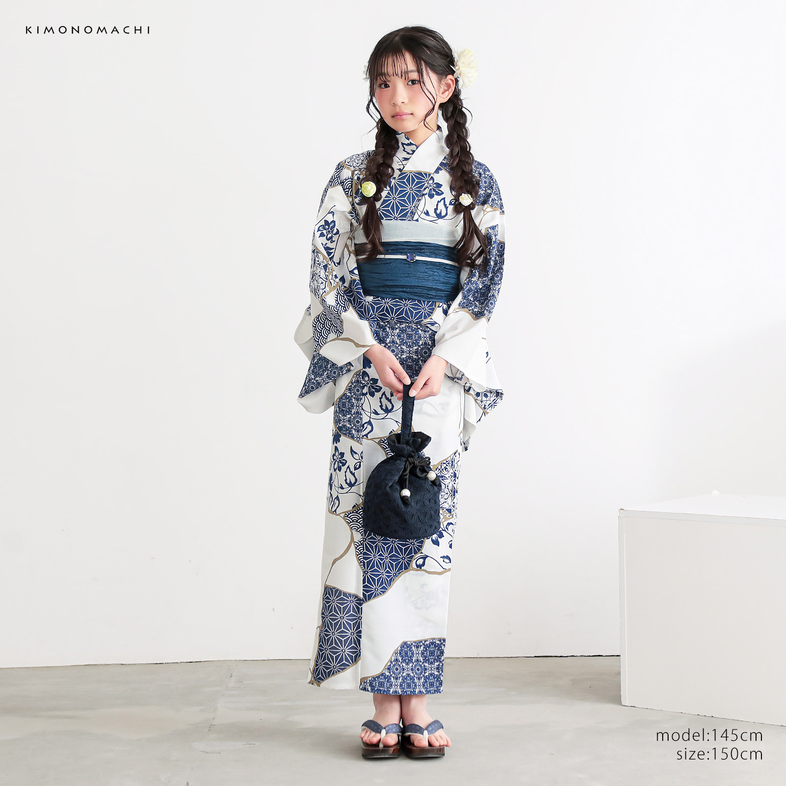 ポリジュニア浴衣：03金継ぎ　藍色