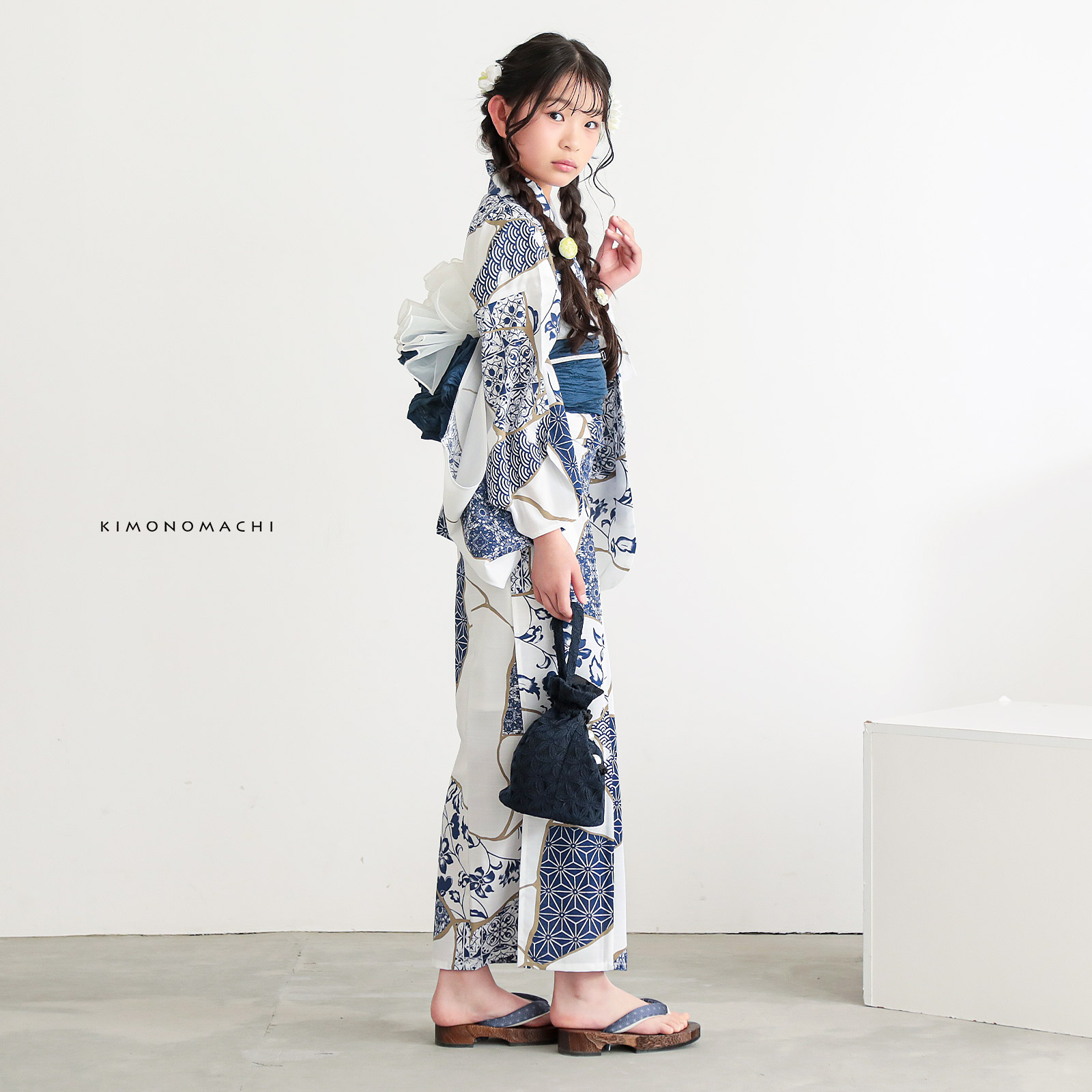 ポリジュニア浴衣：03金継ぎ　藍色