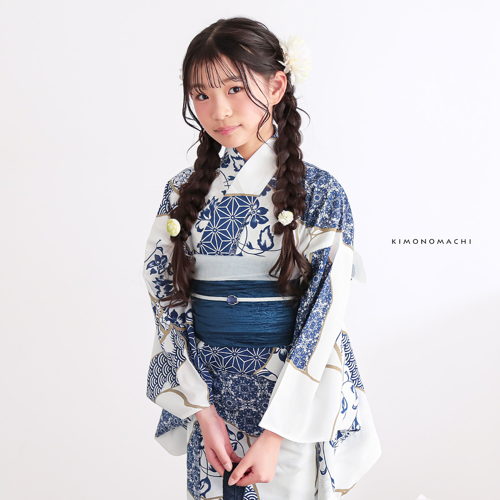 ポリジュニア浴衣：03金継ぎ　藍色