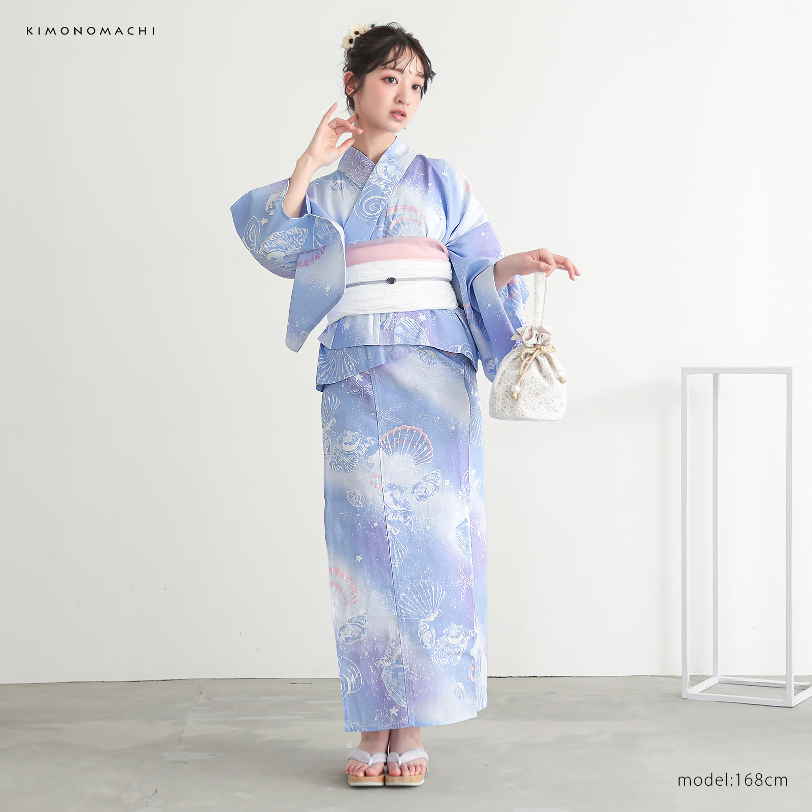 綿レディース二部式浴衣：01貝殻　デイドリーム