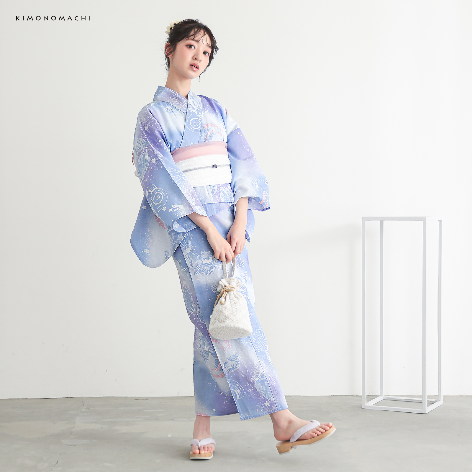 綿レディース二部式浴衣：01貝殻　デイドリーム