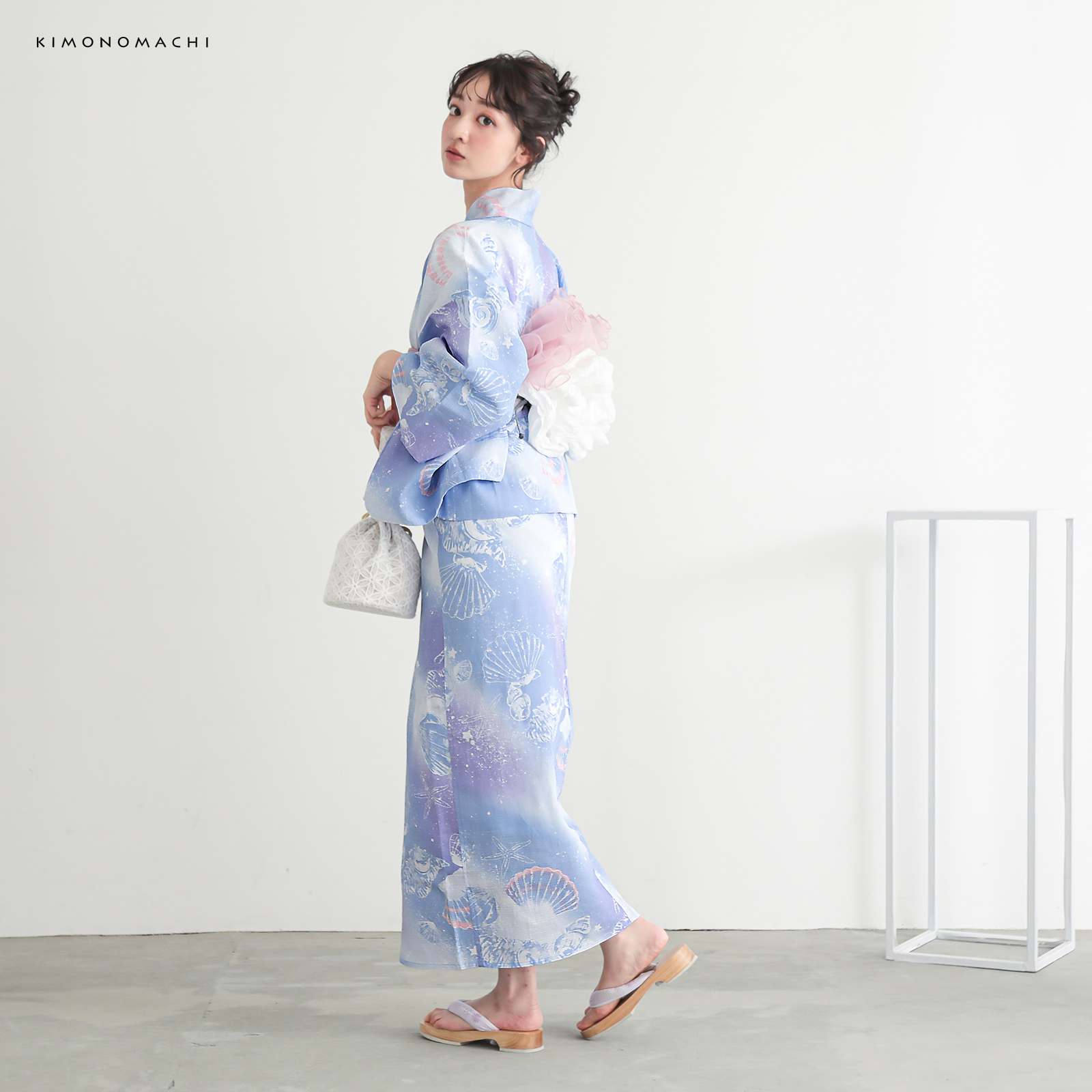 綿レディース二部式浴衣：01貝殻　デイドリーム
