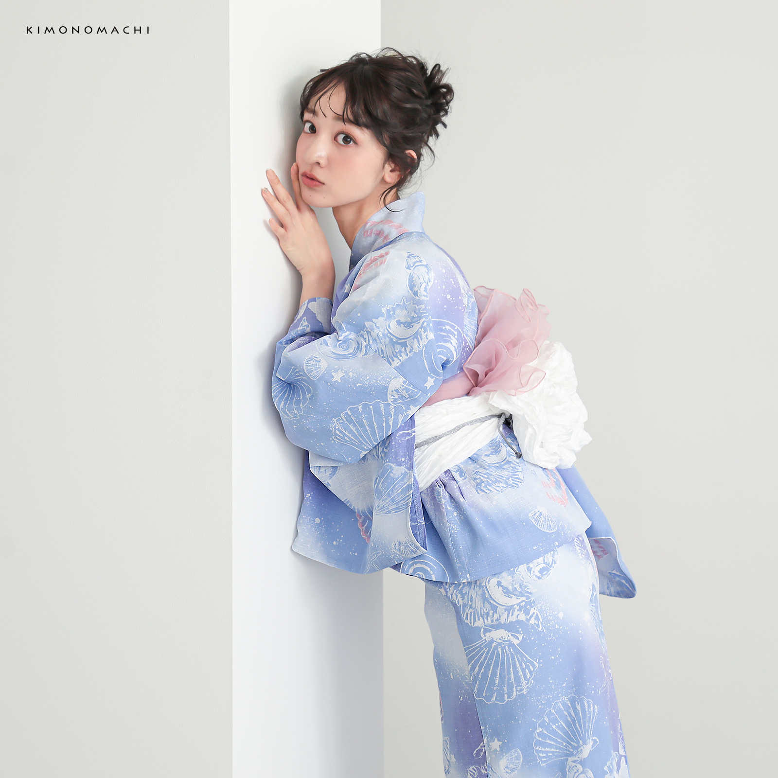 綿レディース二部式浴衣：01貝殻　デイドリーム
