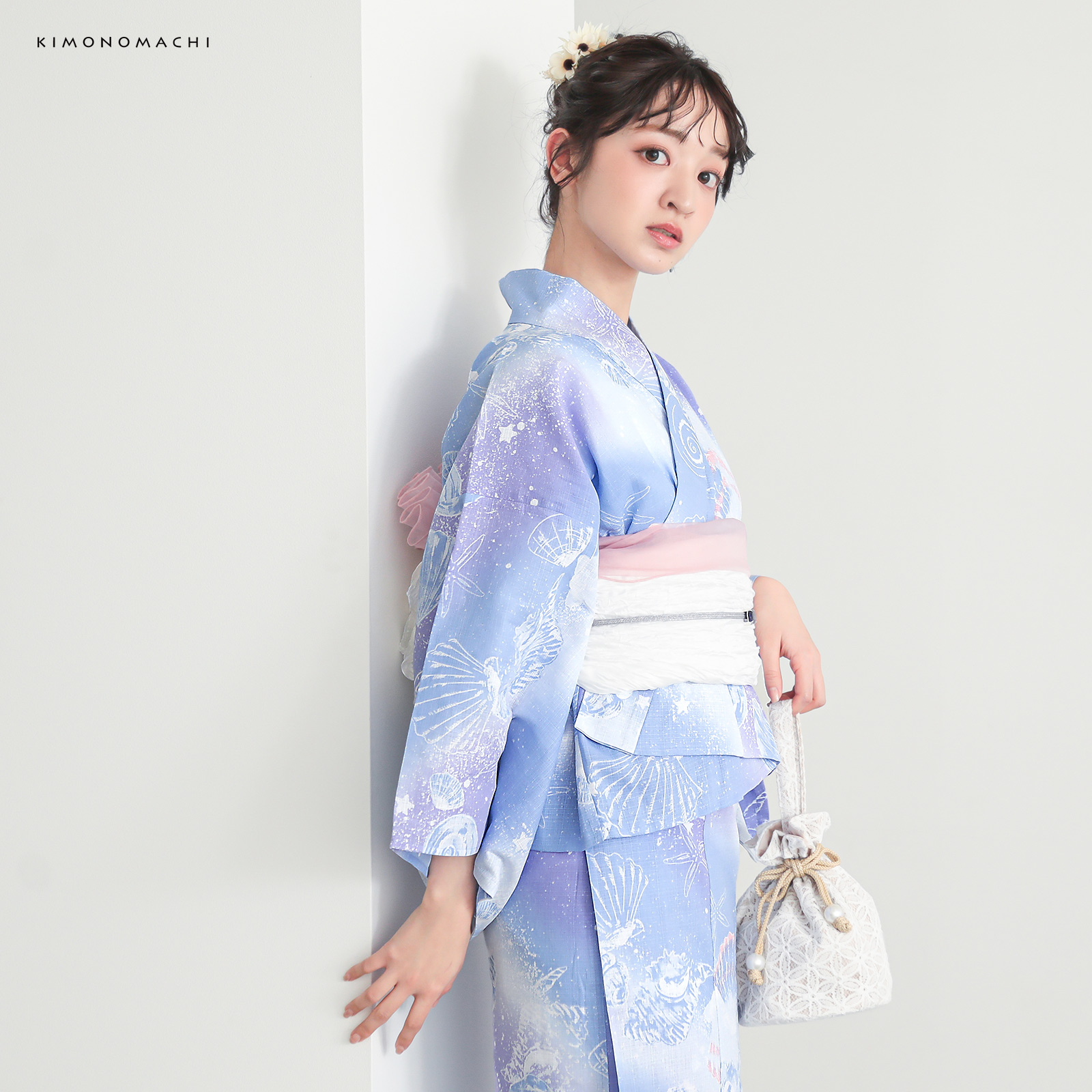 綿レディース二部式浴衣：01貝殻　デイドリーム