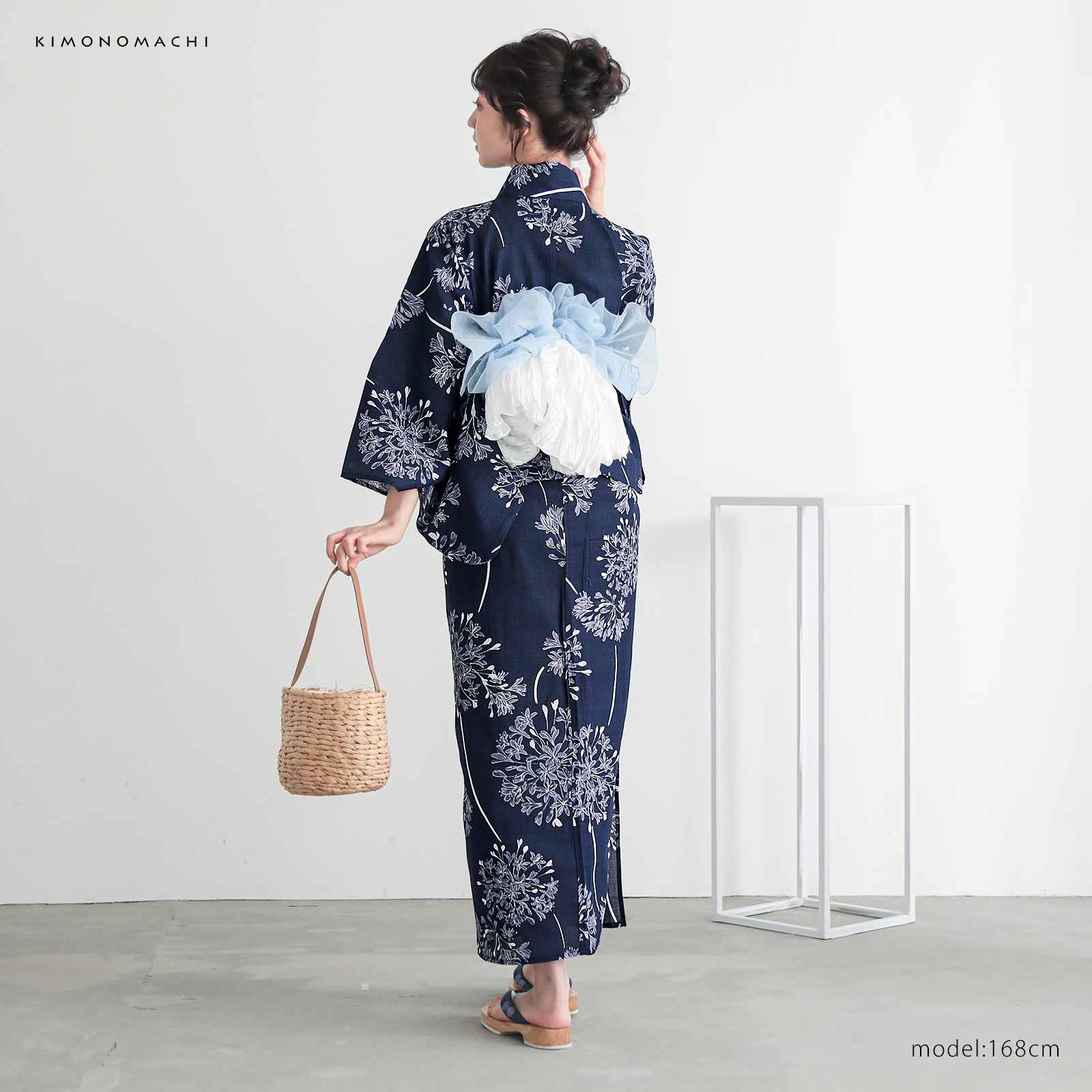 綿レディース二部式浴衣：02アガパンサス　ディープネイビー