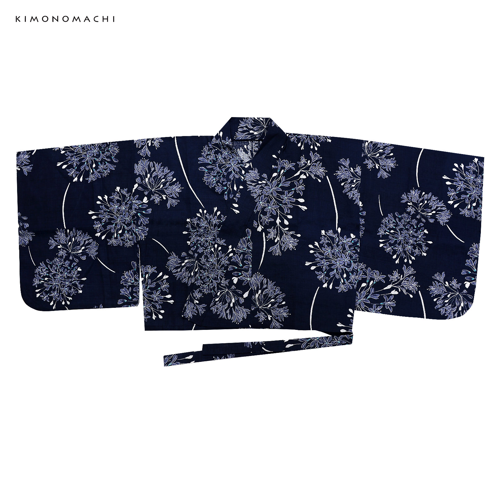 綿レディース二部式浴衣：02アガパンサス　ディープネイビー