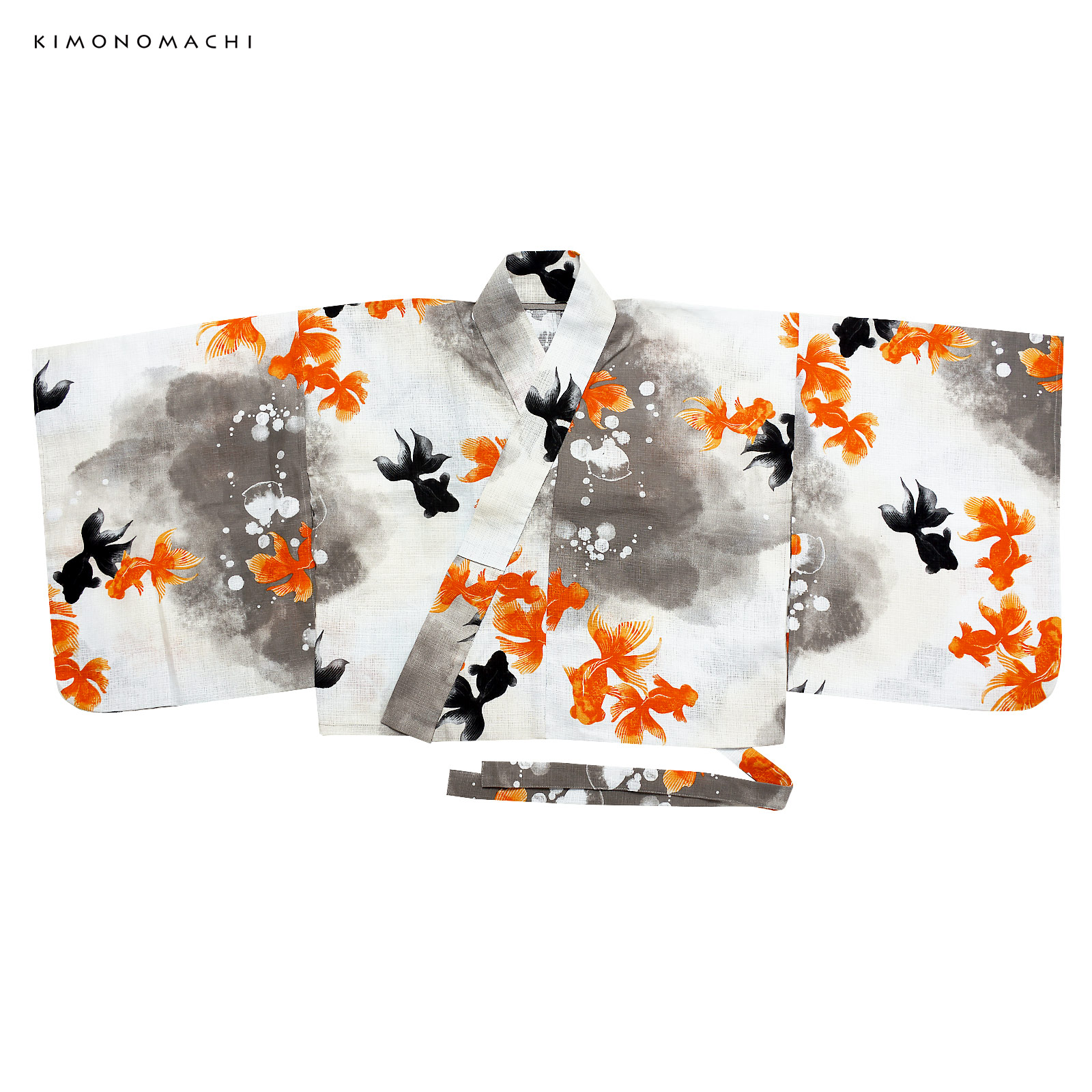 綿レディース二部式浴衣：03ゆらぎ金魚　レッド×ブラック