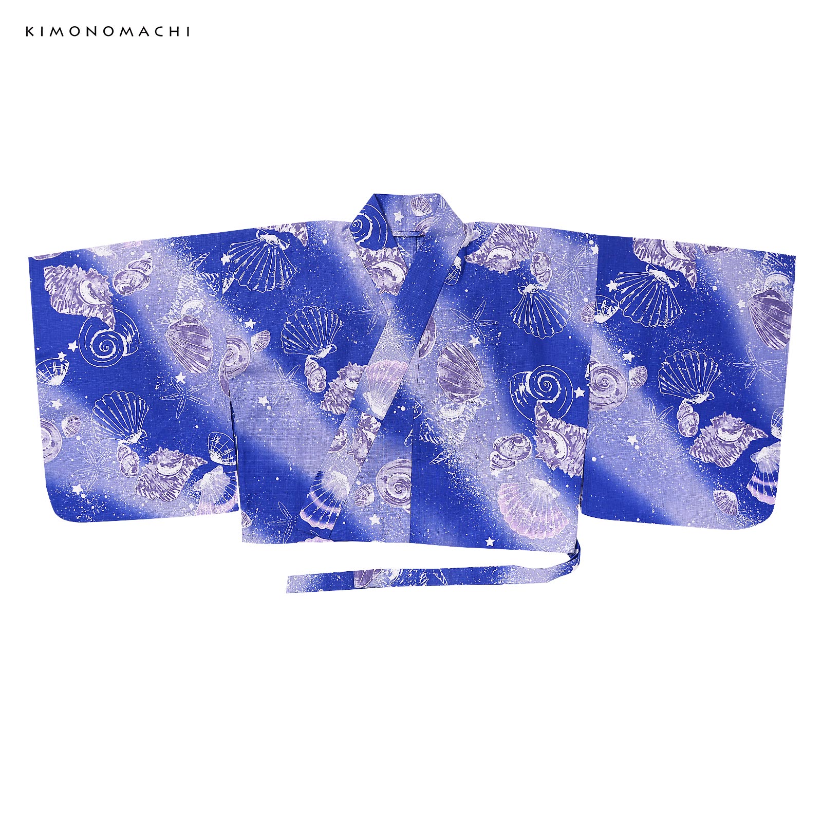 綿レディース二部式浴衣：05貝殻　マリンブルー