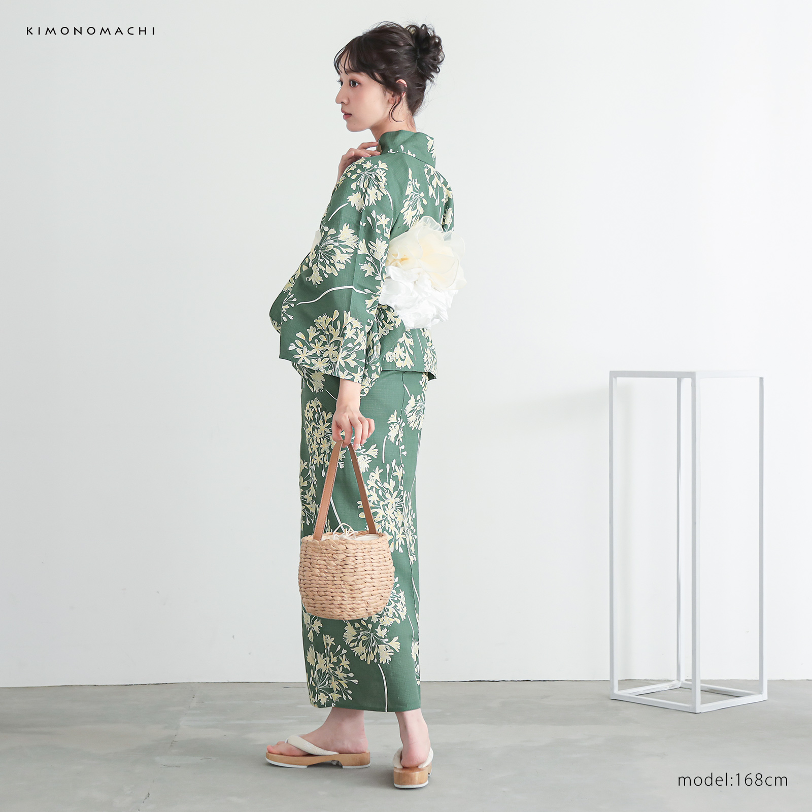 綿レディース二部式浴衣：06アガパンサス　アンティークグリーン