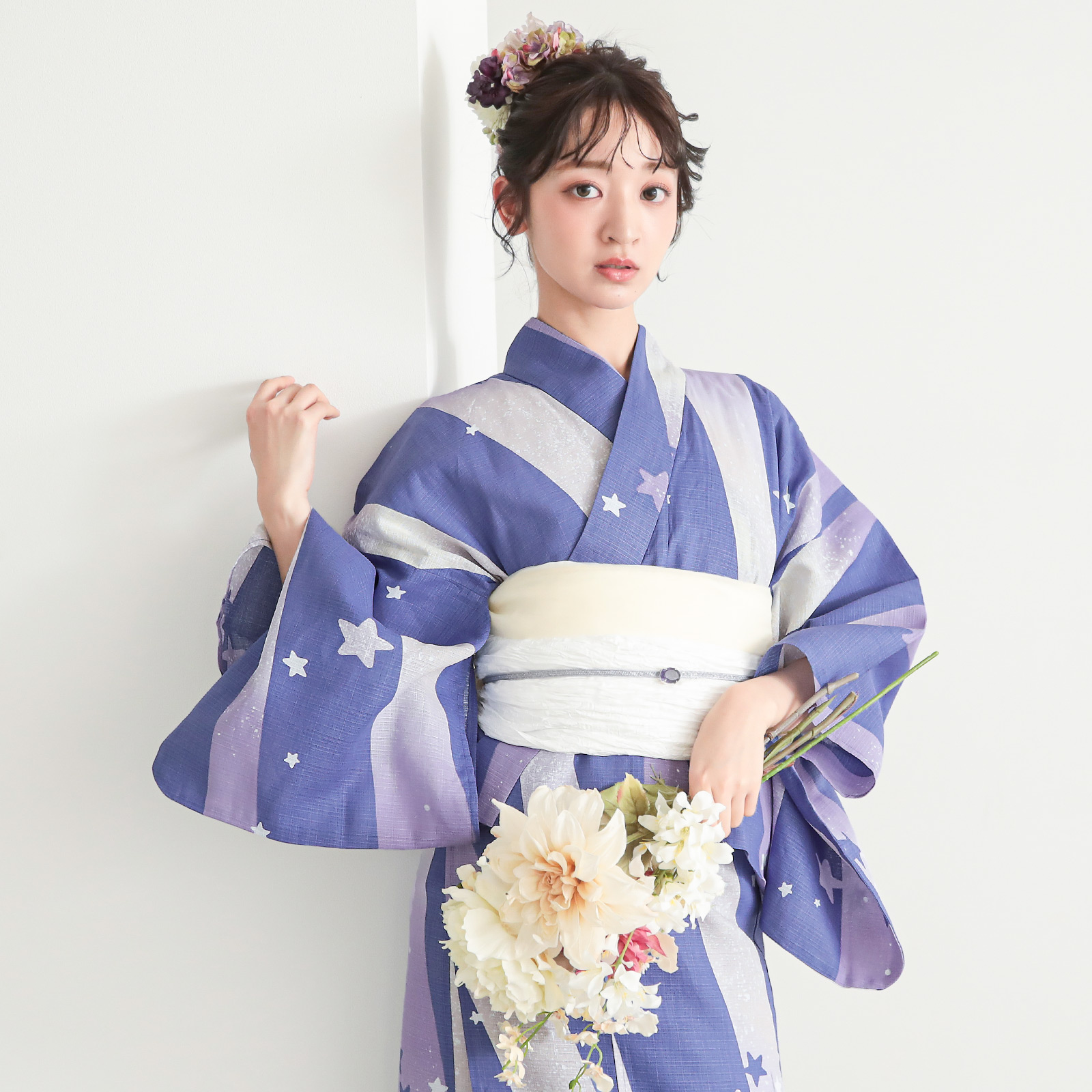 綿レディース二部式浴衣：08天の川　ラベンダーミスト