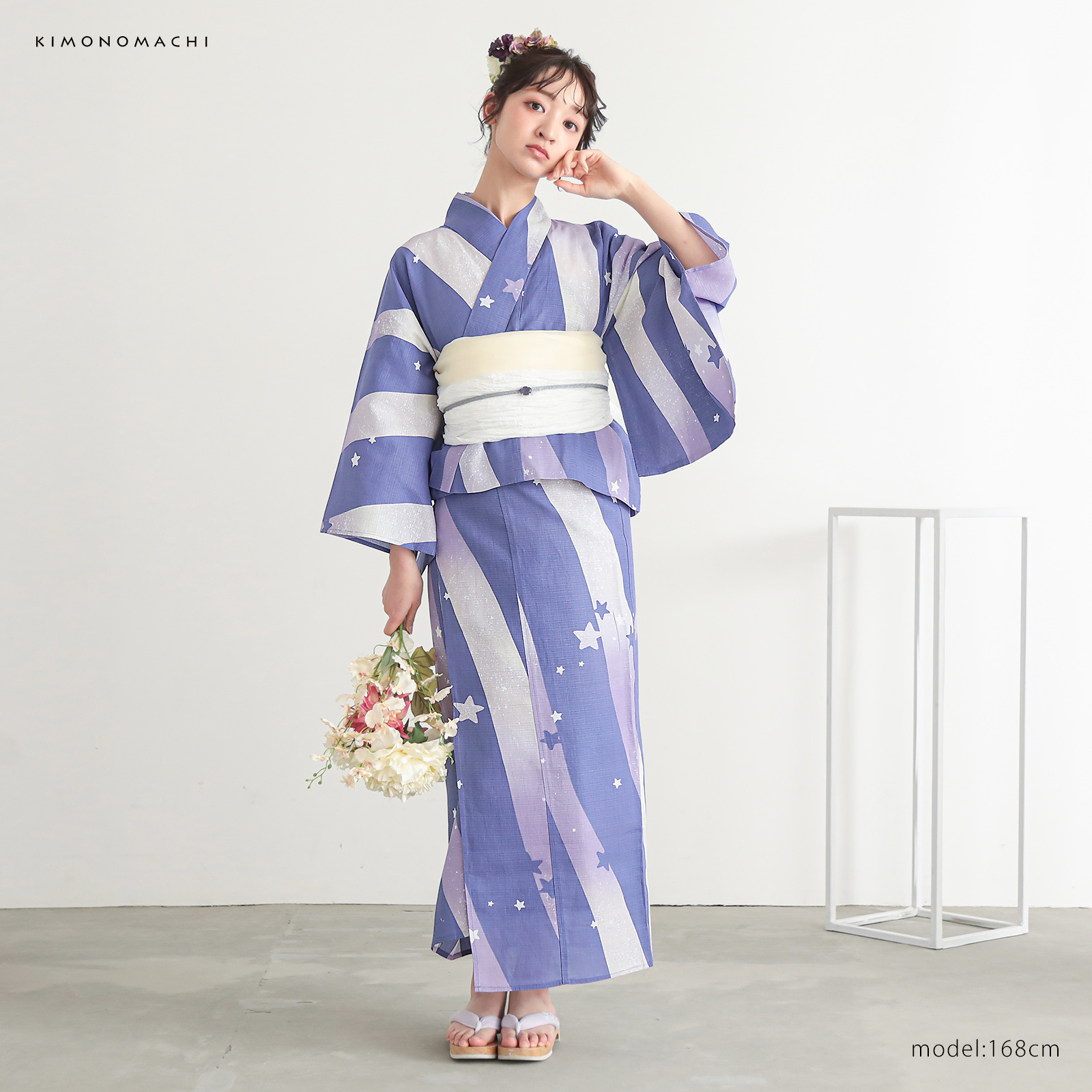 綿レディース二部式浴衣：08天の川　ラベンダーミスト