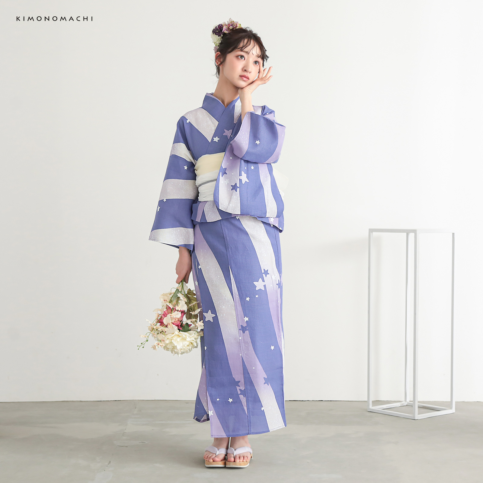 綿レディース二部式浴衣：08天の川　ラベンダーミスト