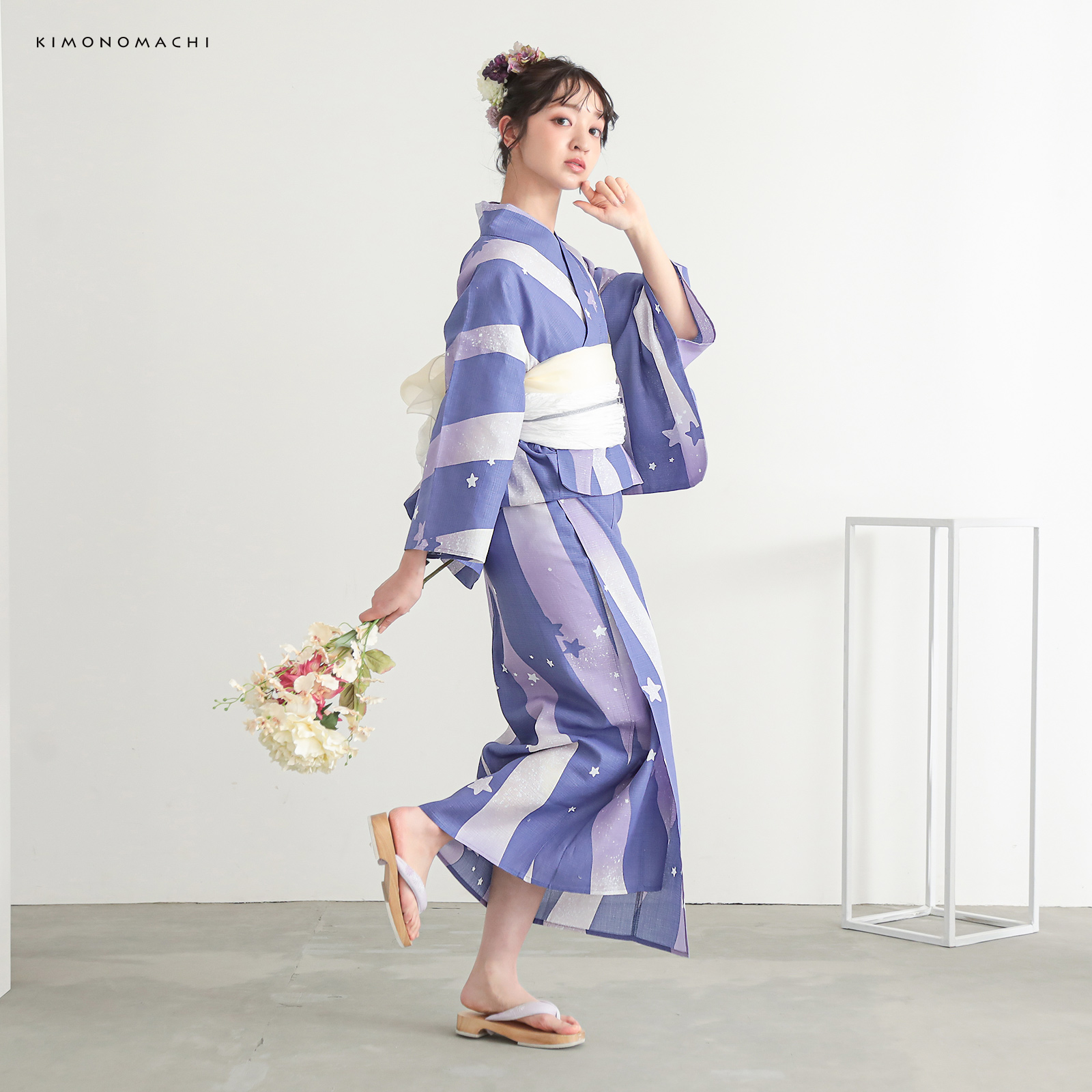 綿レディース二部式浴衣：08天の川　ラベンダーミスト