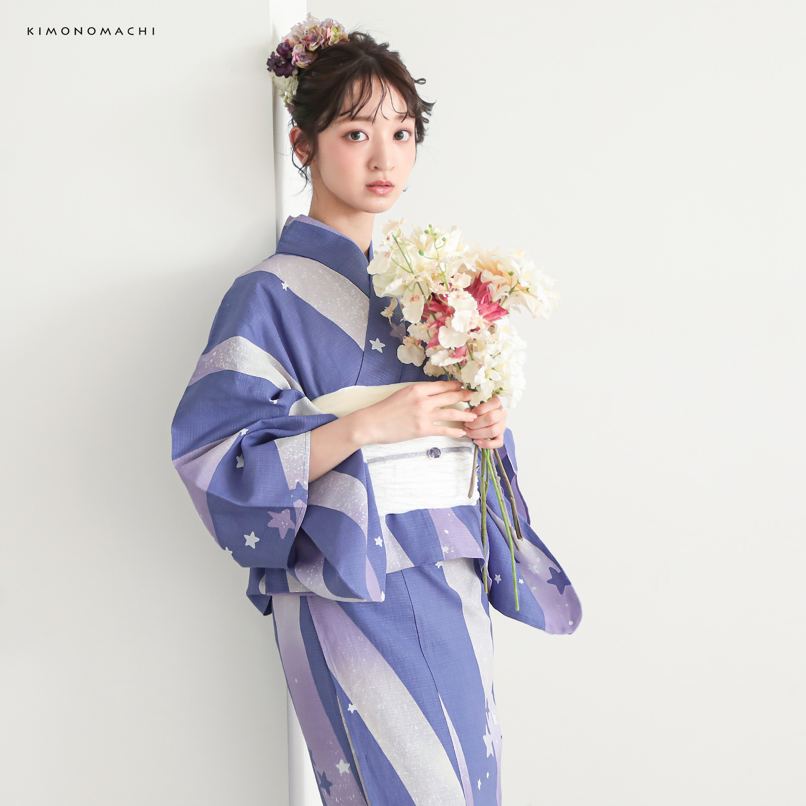 綿レディース二部式浴衣：08天の川　ラベンダーミスト