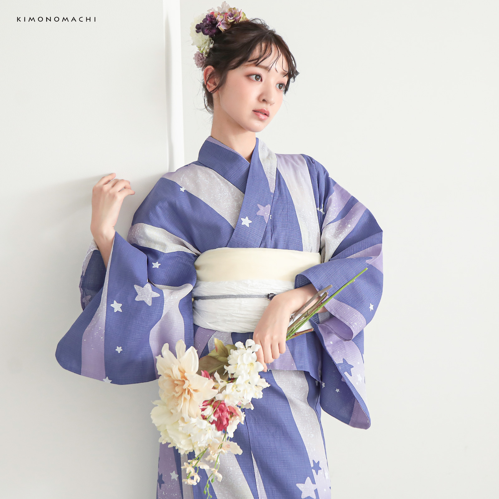 綿レディース二部式浴衣：08天の川　ラベンダーミスト