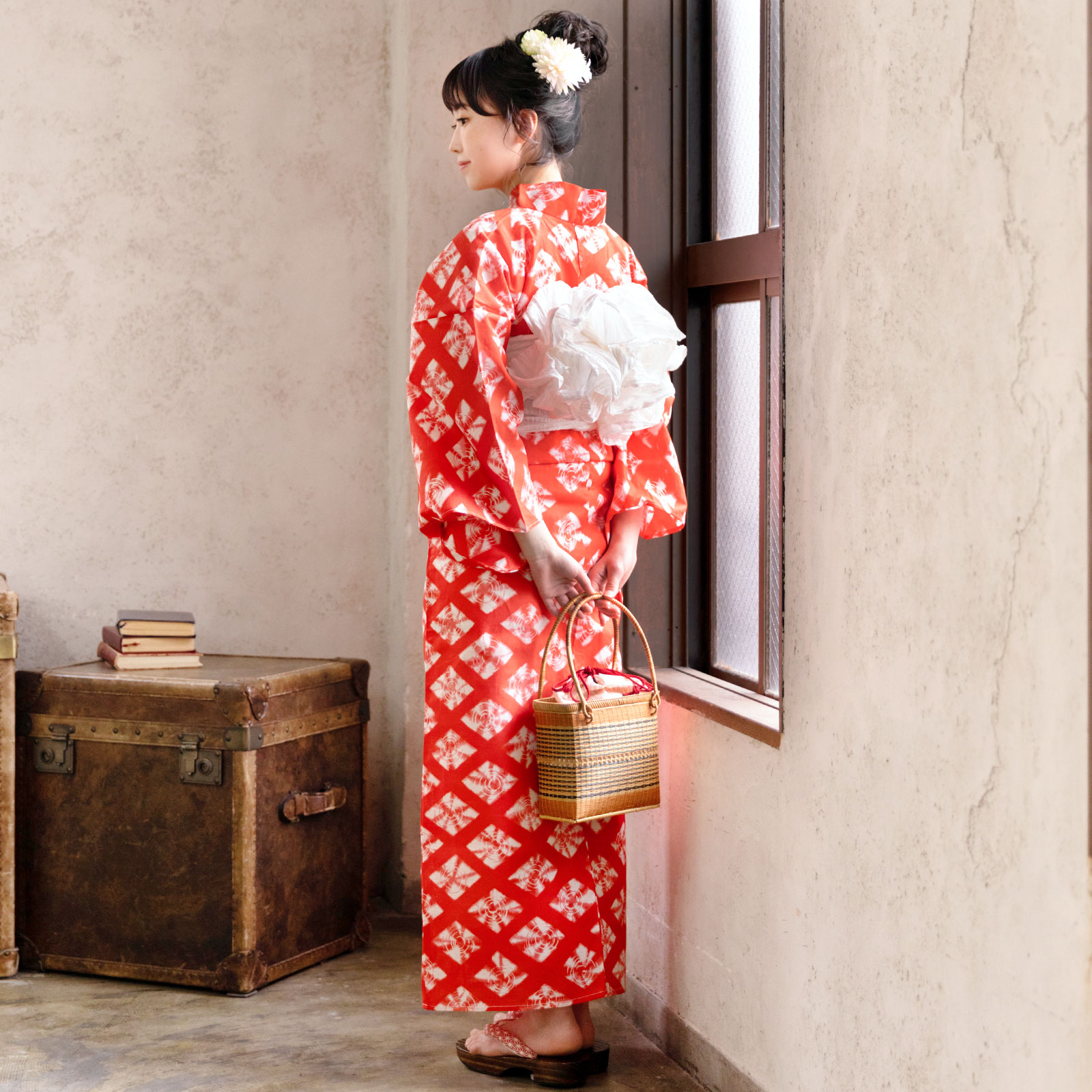 05赤色に菱形 絞り風set