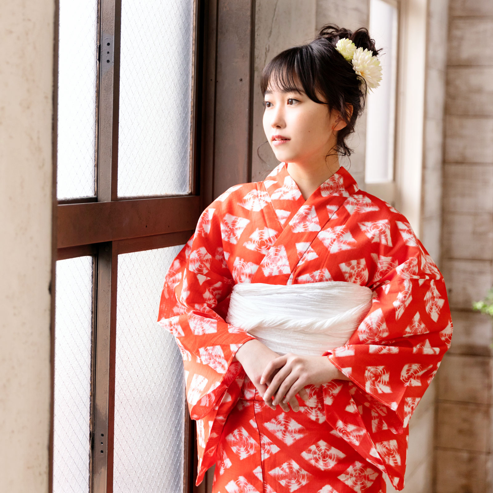 05赤色に菱形 絞り風set