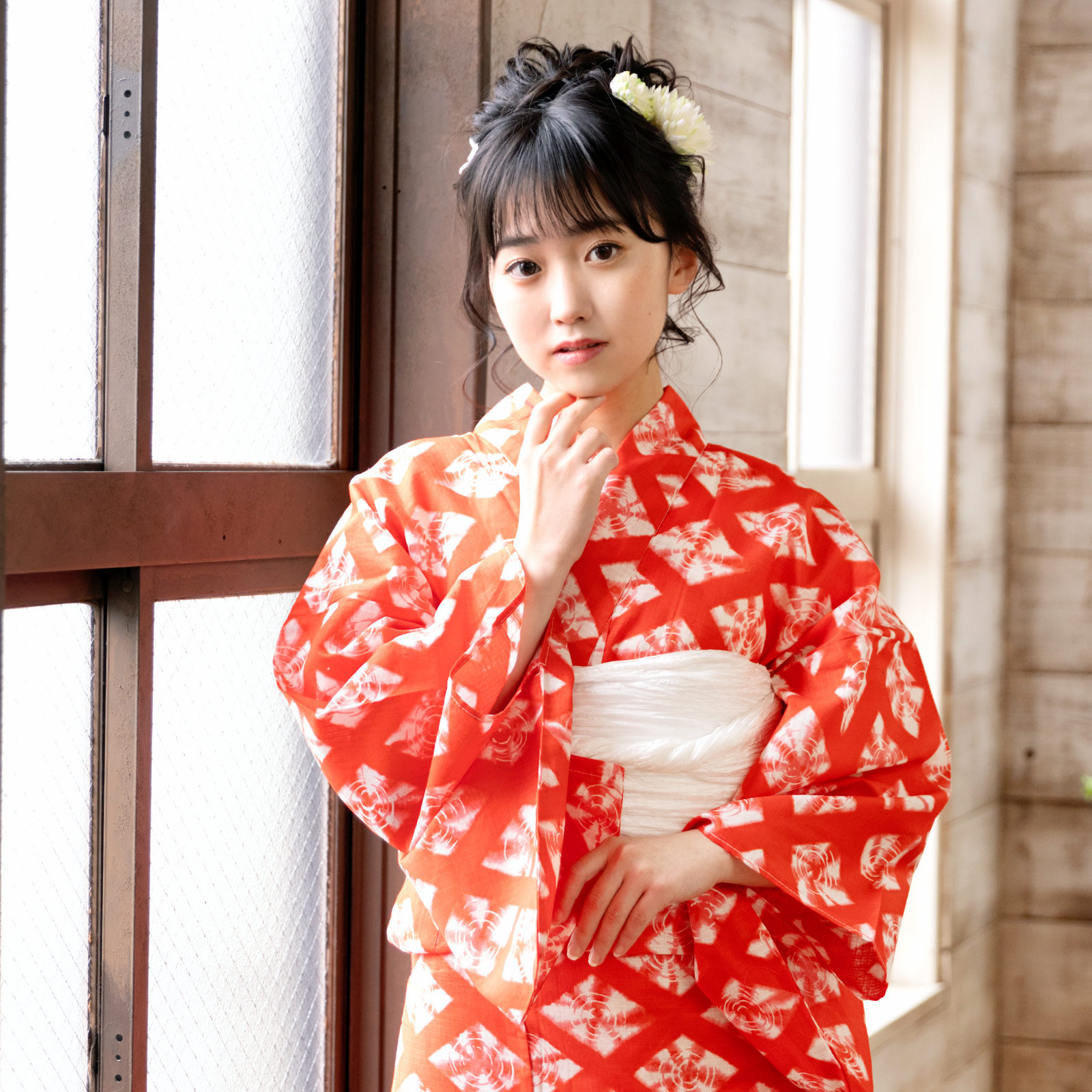 05赤色に菱形 絞り風set