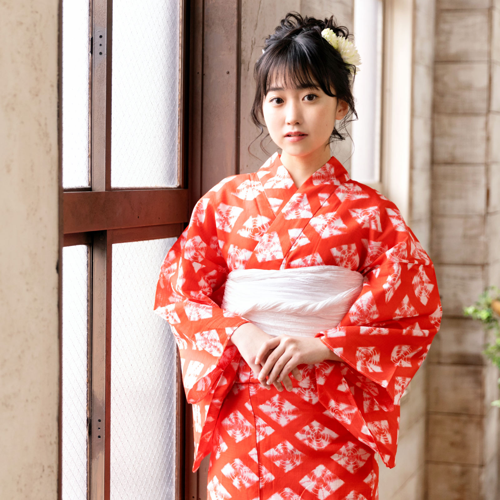 05赤色に菱形 絞り風set