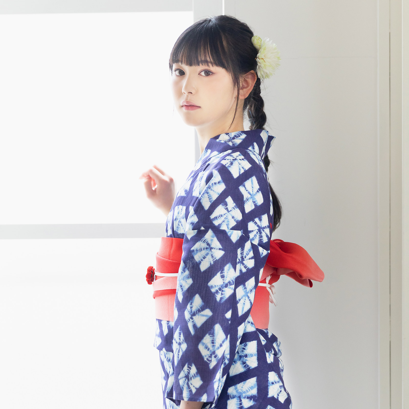 04紺色に菱形 絞り風set