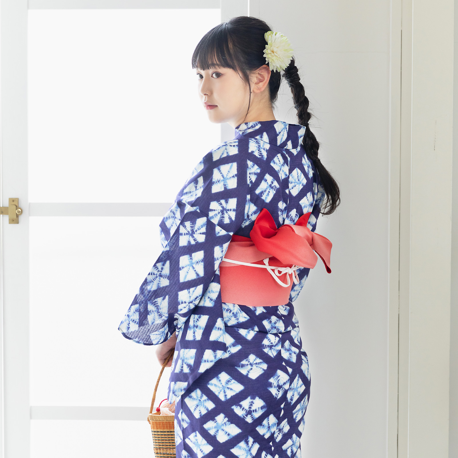 04紺色に菱形 絞り風set