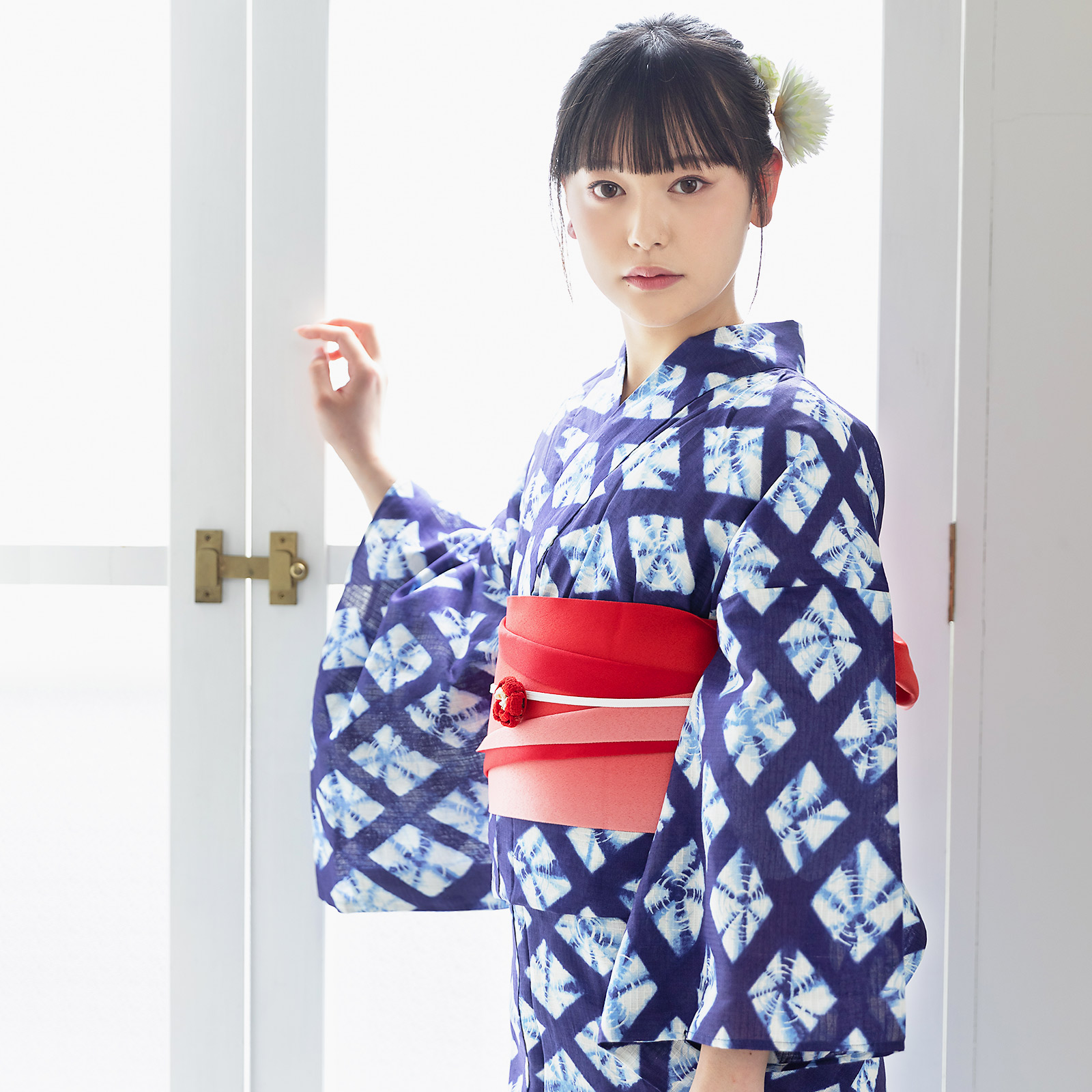 04紺色に菱形 絞り風set