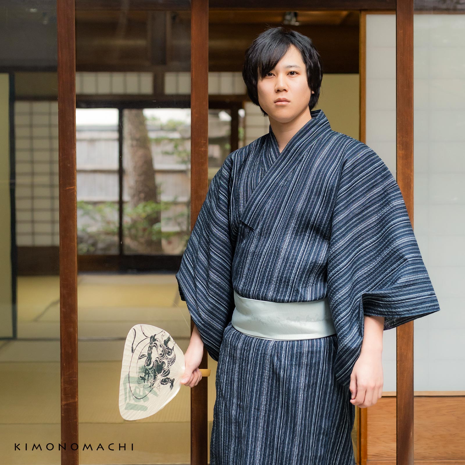 リサイクル糸使用男性浴衣：三色やたら縞