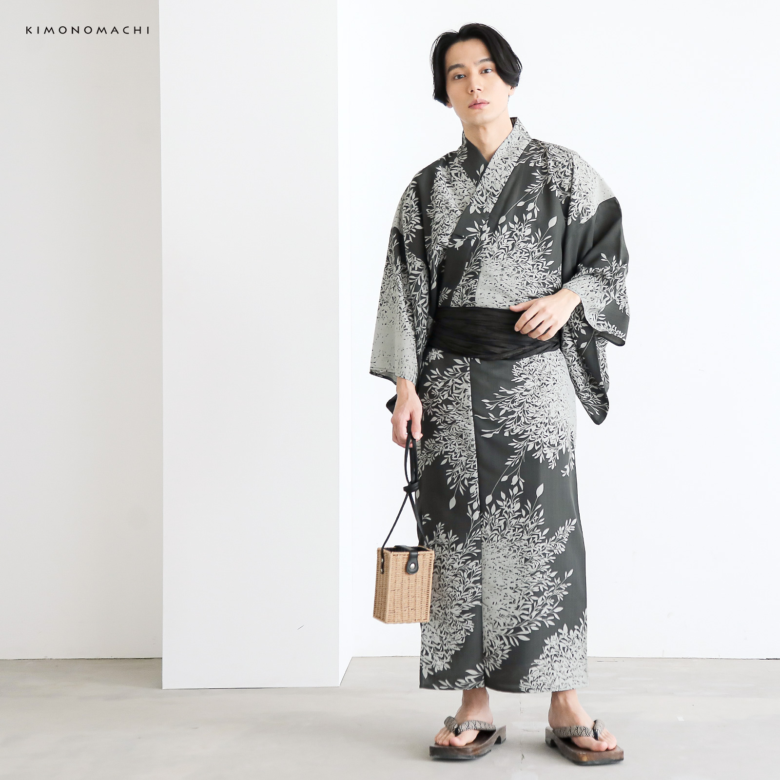 ポリメンズ浴衣：B夜の葉音　墨色