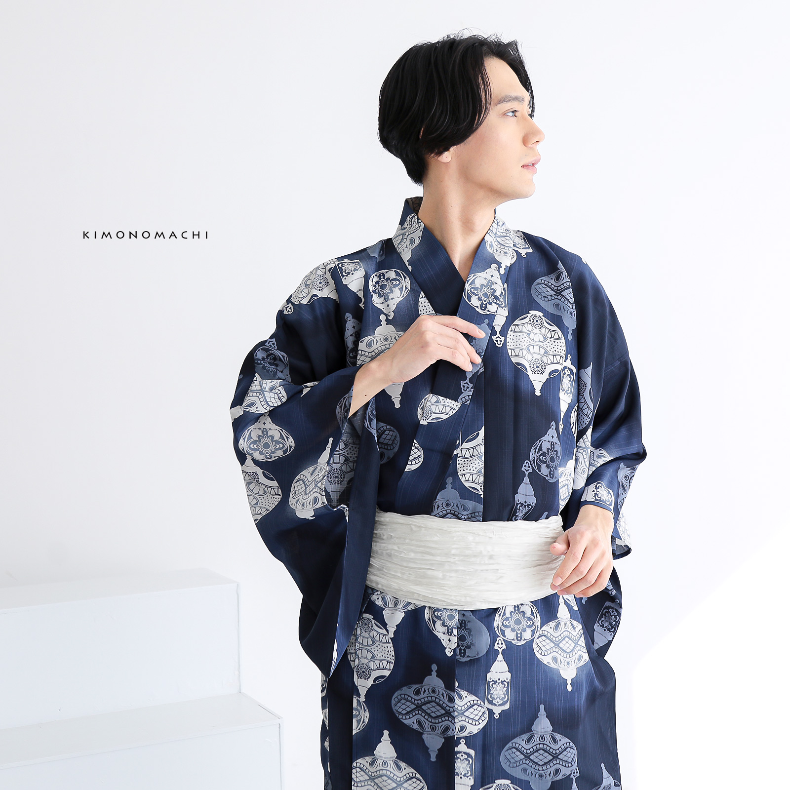 ポリメンズ浴衣：Cランタン　紺青